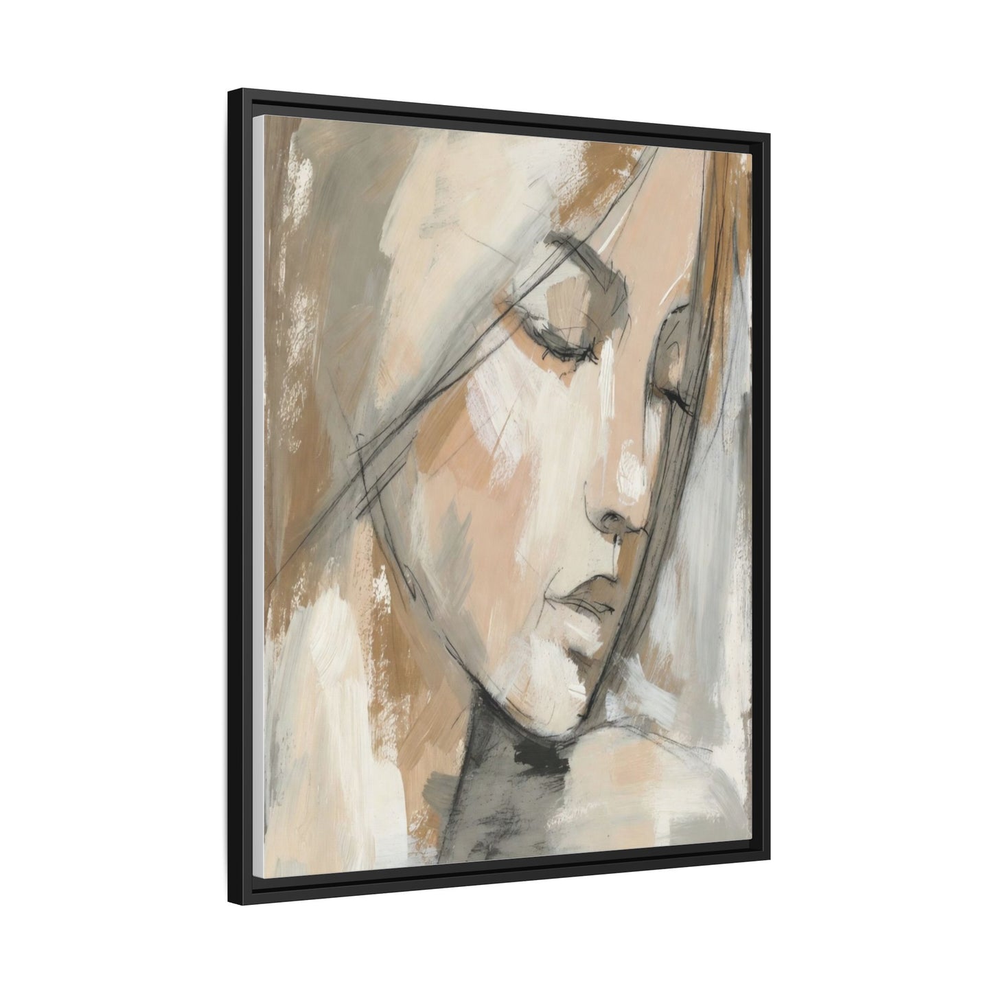 Framed Matte Canvas Art — Serene Abstract Portrait in Neutrals