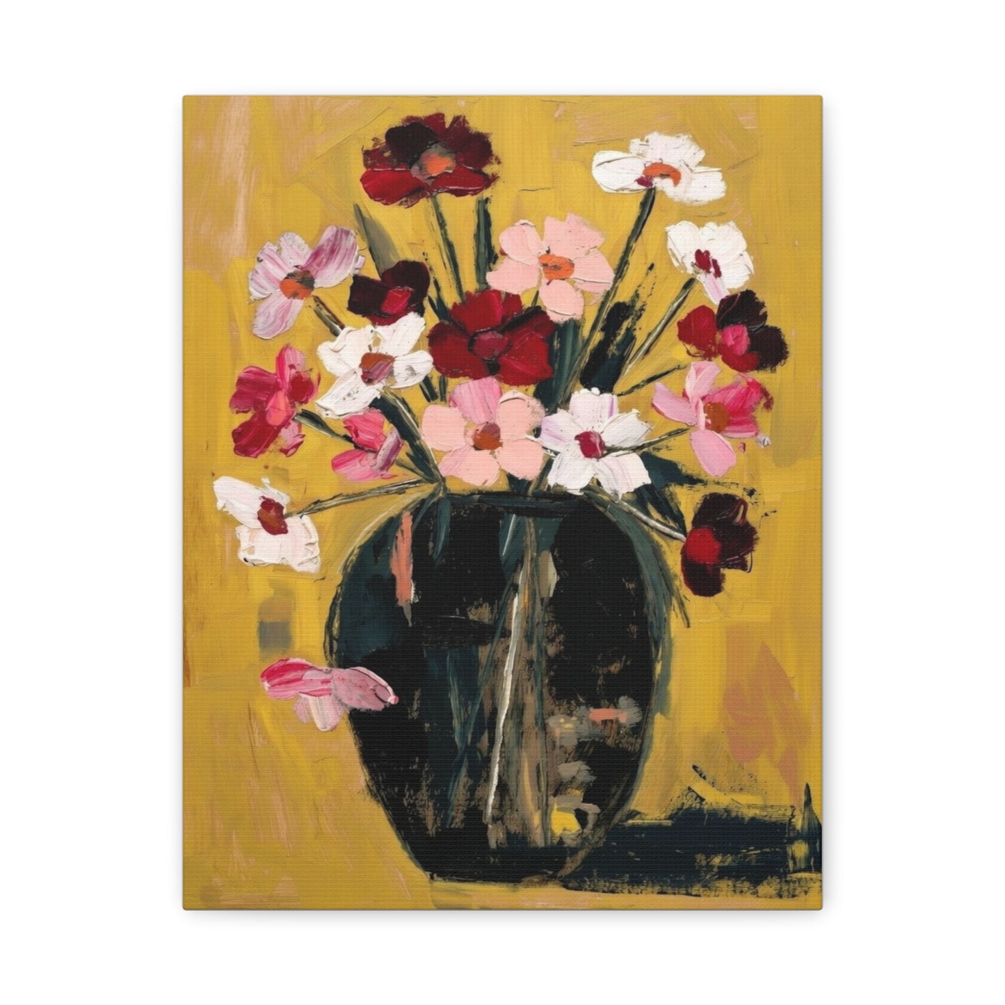 Floral Still Life Canvas Print  Pink & Red Wildflowers in Vase