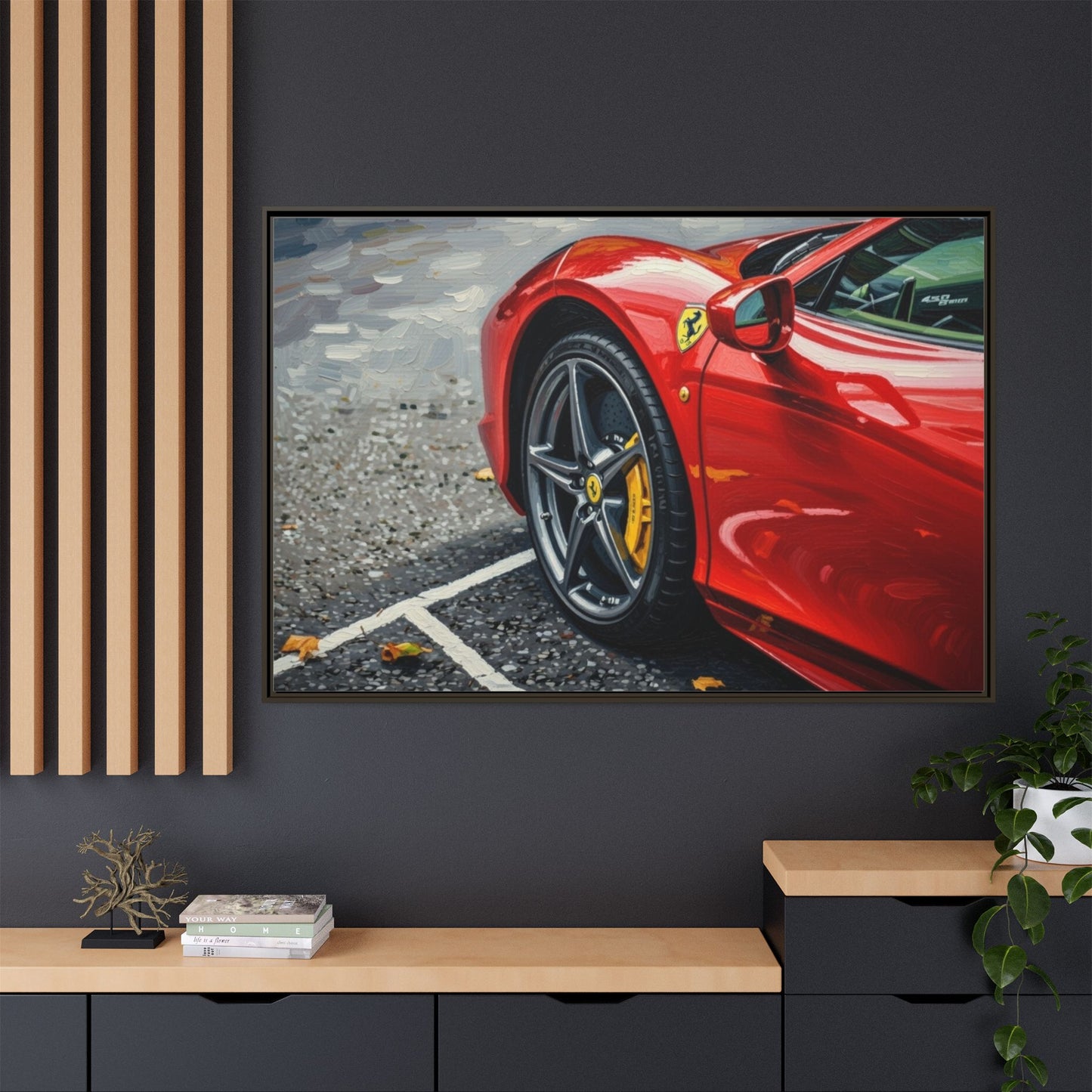 Framed Matte Canvas: Red Sports Car Close-Up Art Print