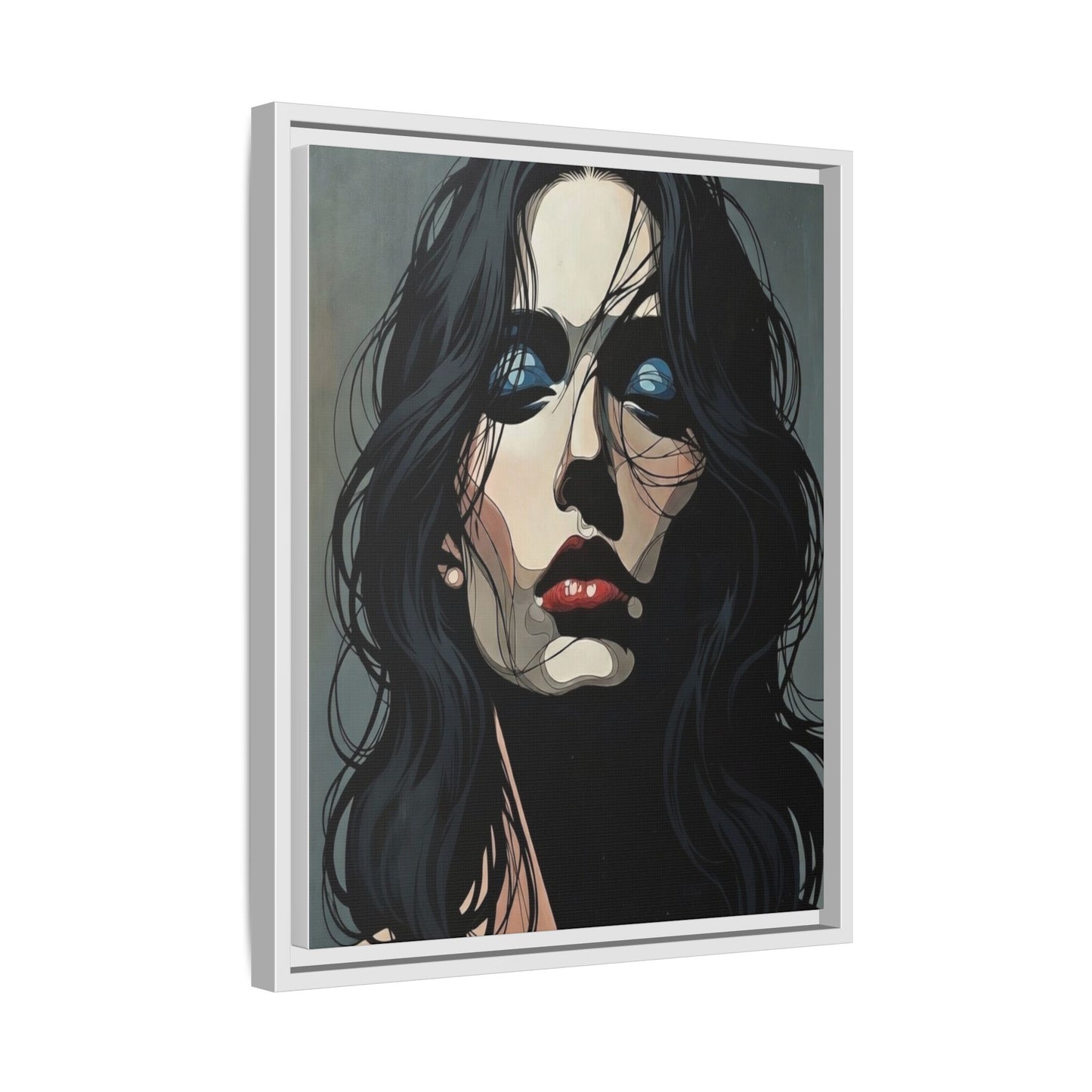 Framed Matte Canvas: Moody Portrait of Woman – Modern Gothic Wall Art