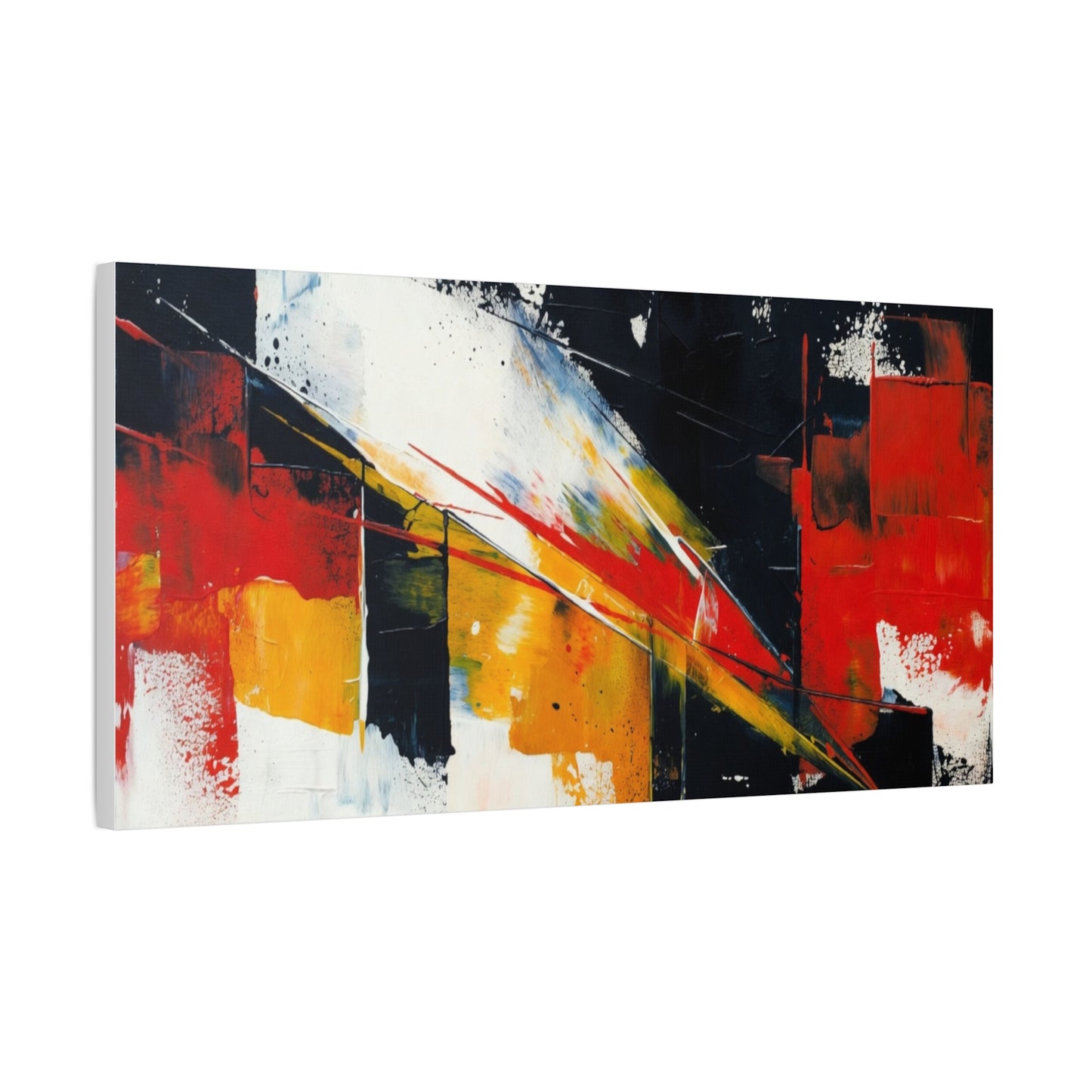 Abstract Geometric Canvas Art — Bold Red & Black Modern Wall Painting