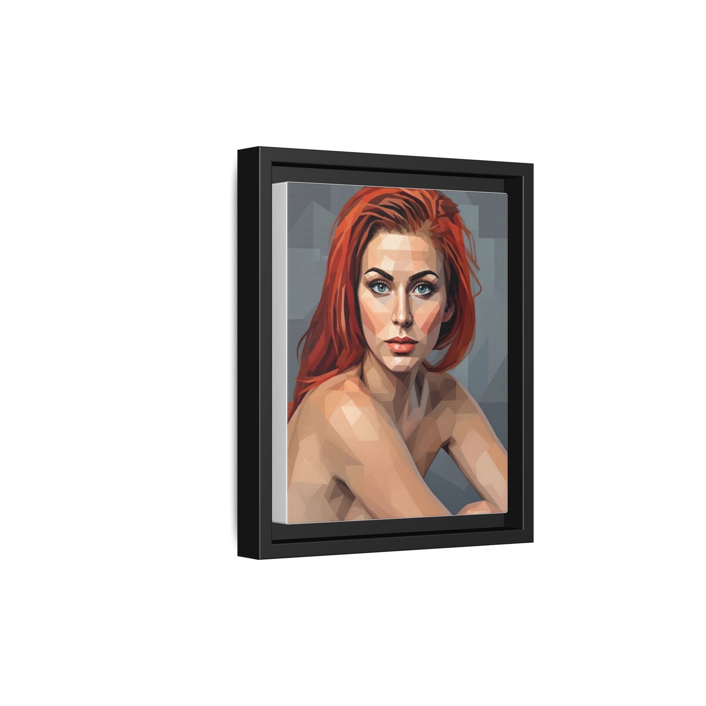 Framed Matte Canvas Portrait — Geometric Redhead Wall Art