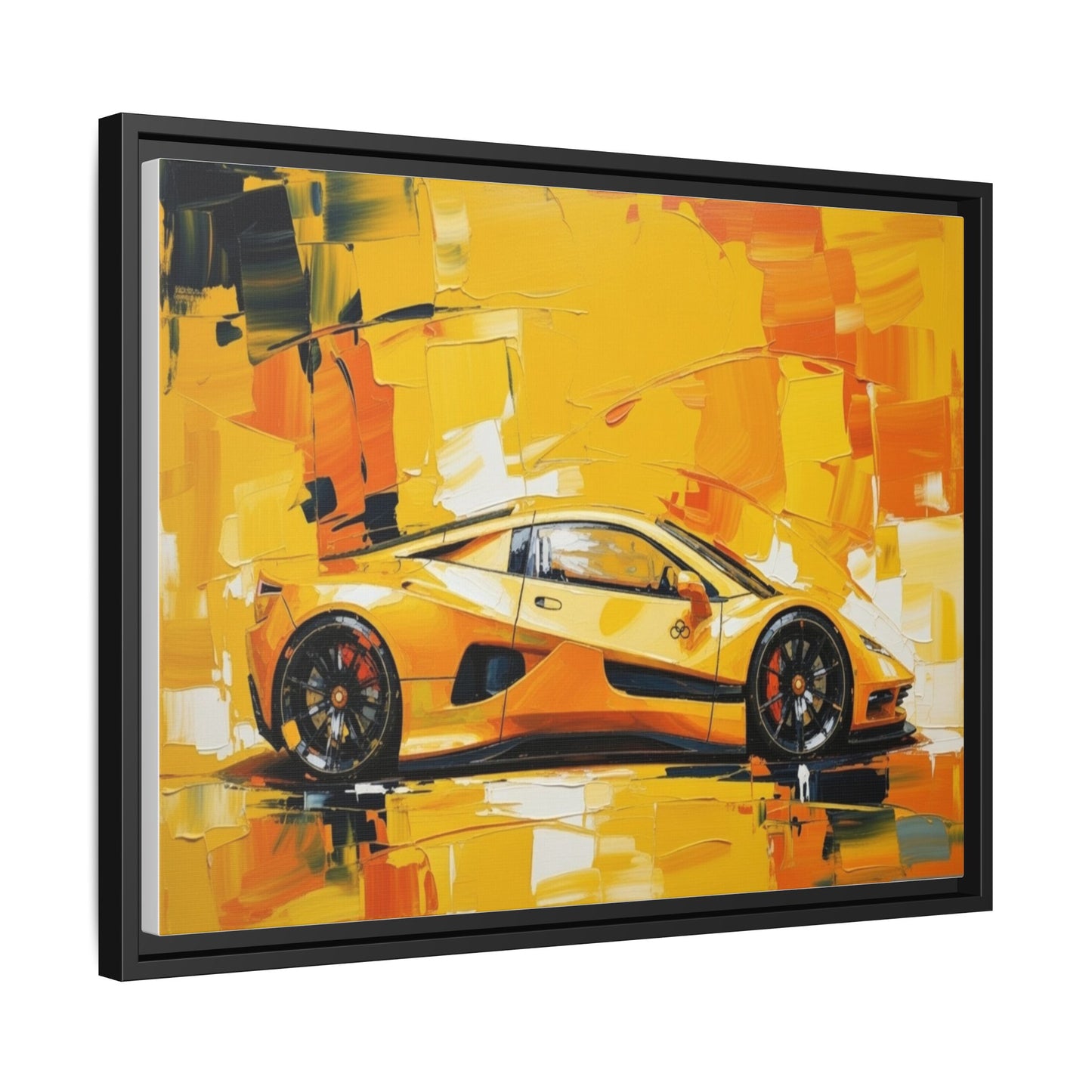 Yellow Sports Car Abstract Matte Canvas Framed Print