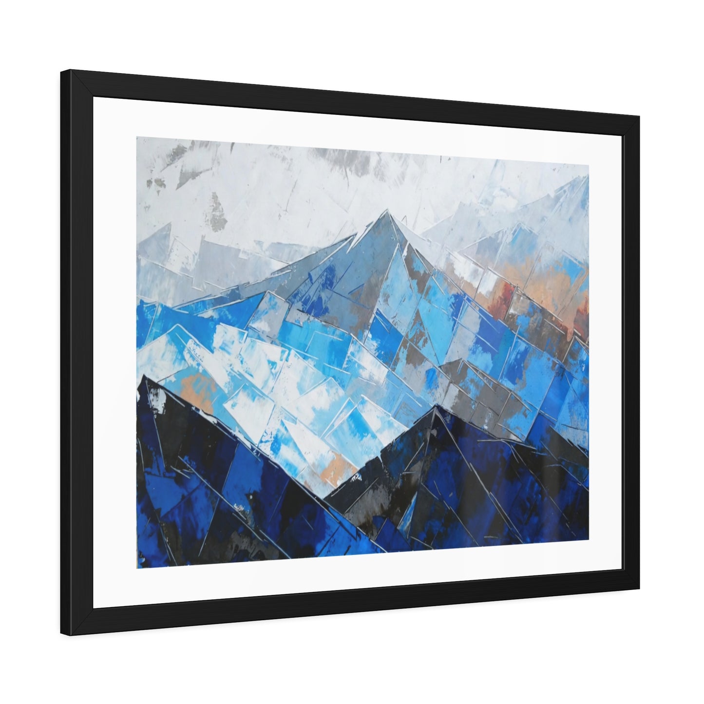 Framed Mountain Art Print — Blue Abstract Landscape Poster