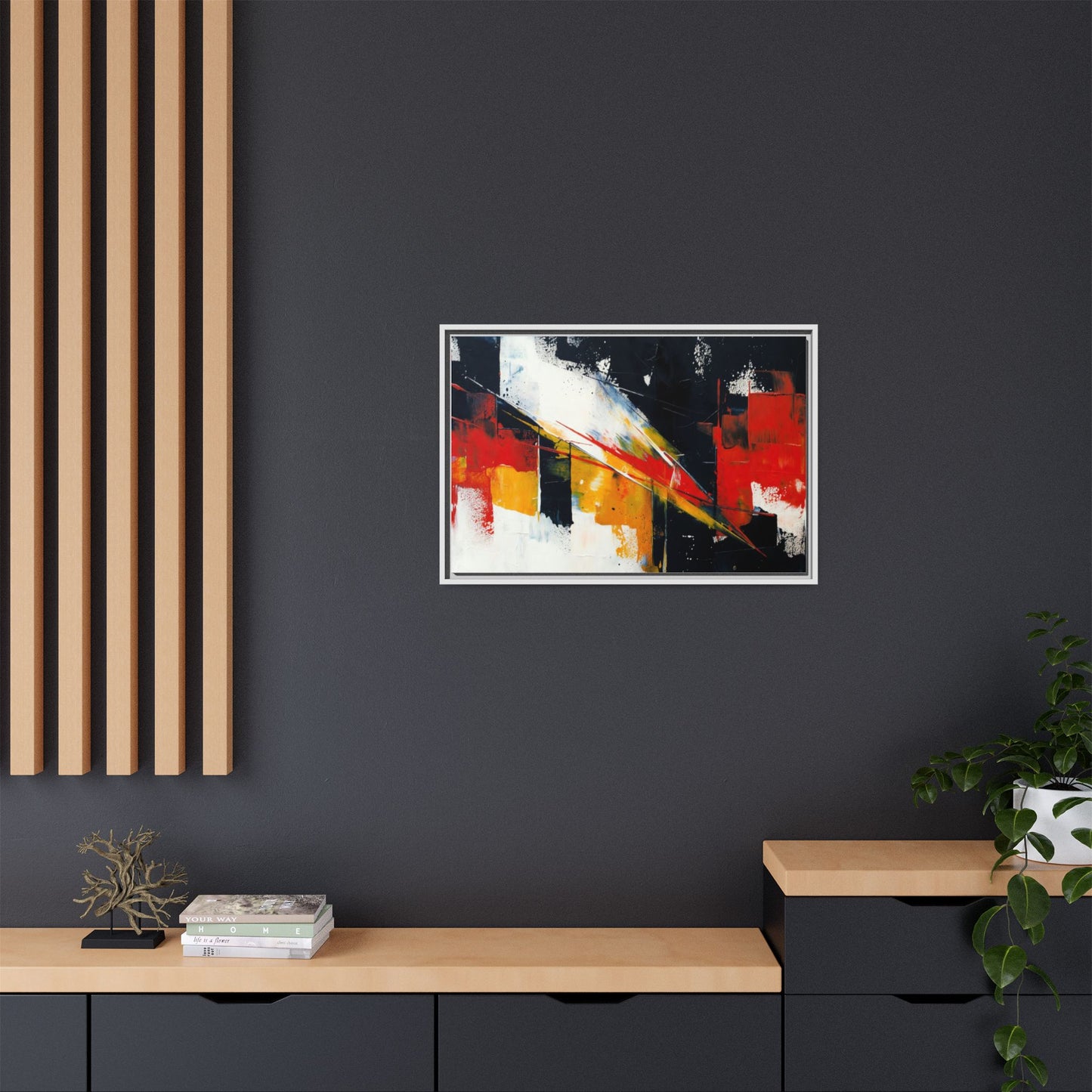 Abstract Red & Black Framed Canvas Print — Modern Geometric Wall Art
