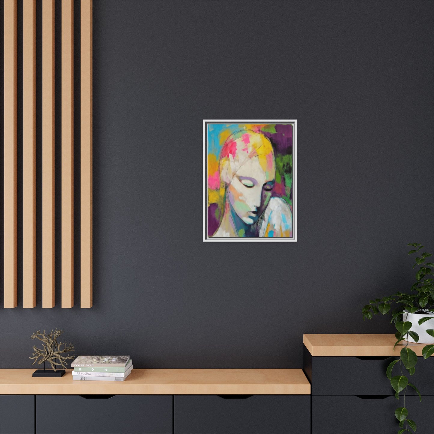 Framed Matte Canvas Art - Colorful Abstract Portrait