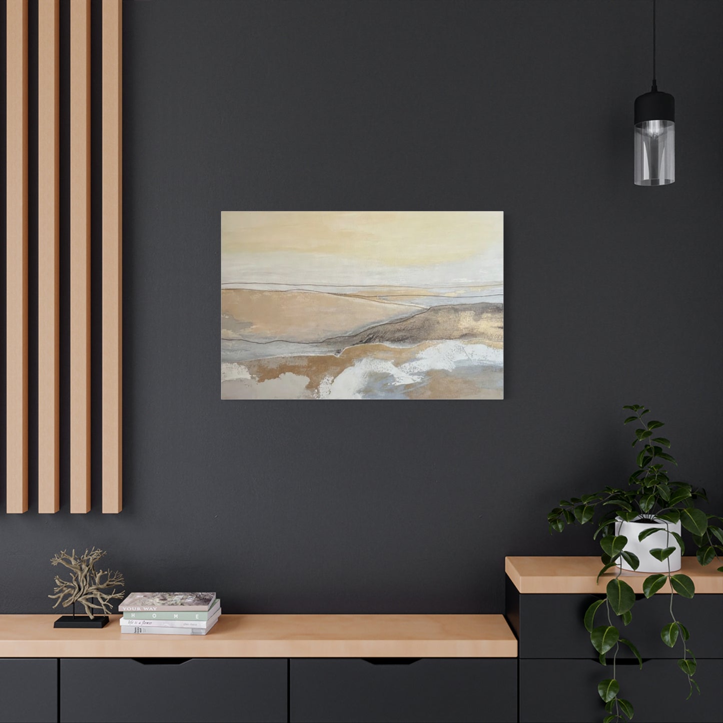 Abstract Coastal Landscape Canvas — Neutral Seascape Matte Stretched Wall Art