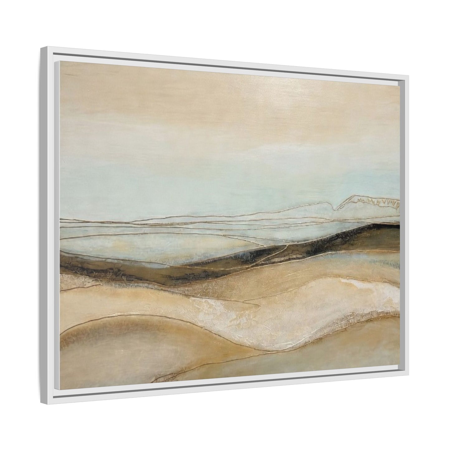 Framed Matte Canvas Wall Art — Neutral Abstract Landscape in Soft Blues & Earth Tones