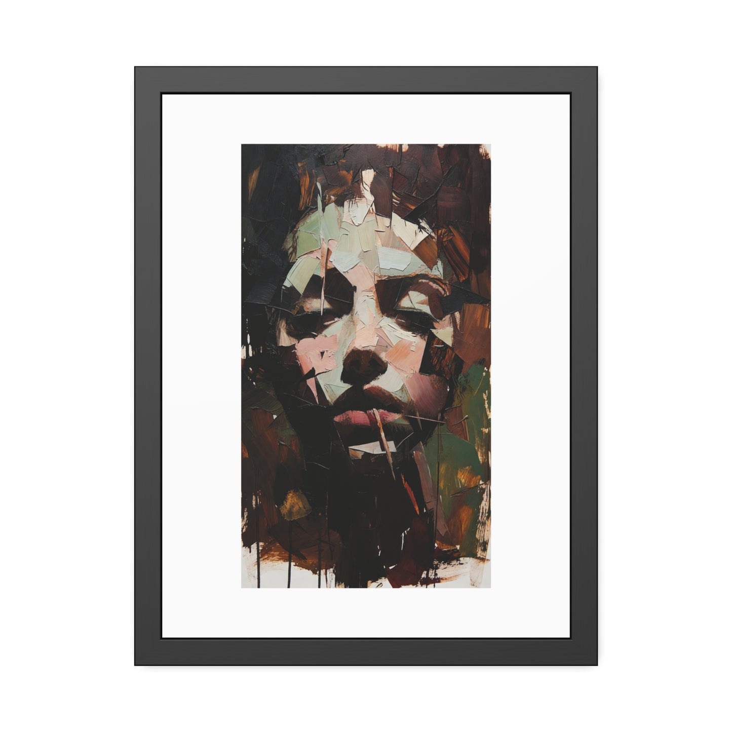 Abstract Portrait Framed Art Print — Moody Contemporary Face Poster for Home & Office