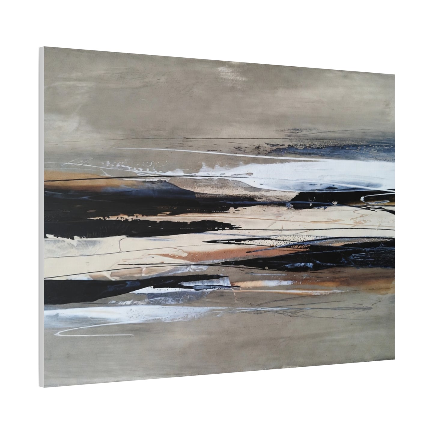 Abstract Coastal Landscape Canvas — Neutral Tones Matte Stretched Wall Art