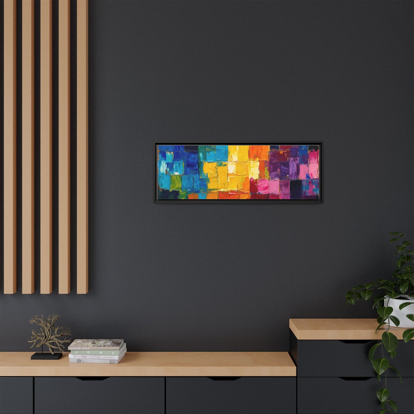 Abstract Rainbow Mosaic Framed Canvas Print — Colorful Modern Wall Art