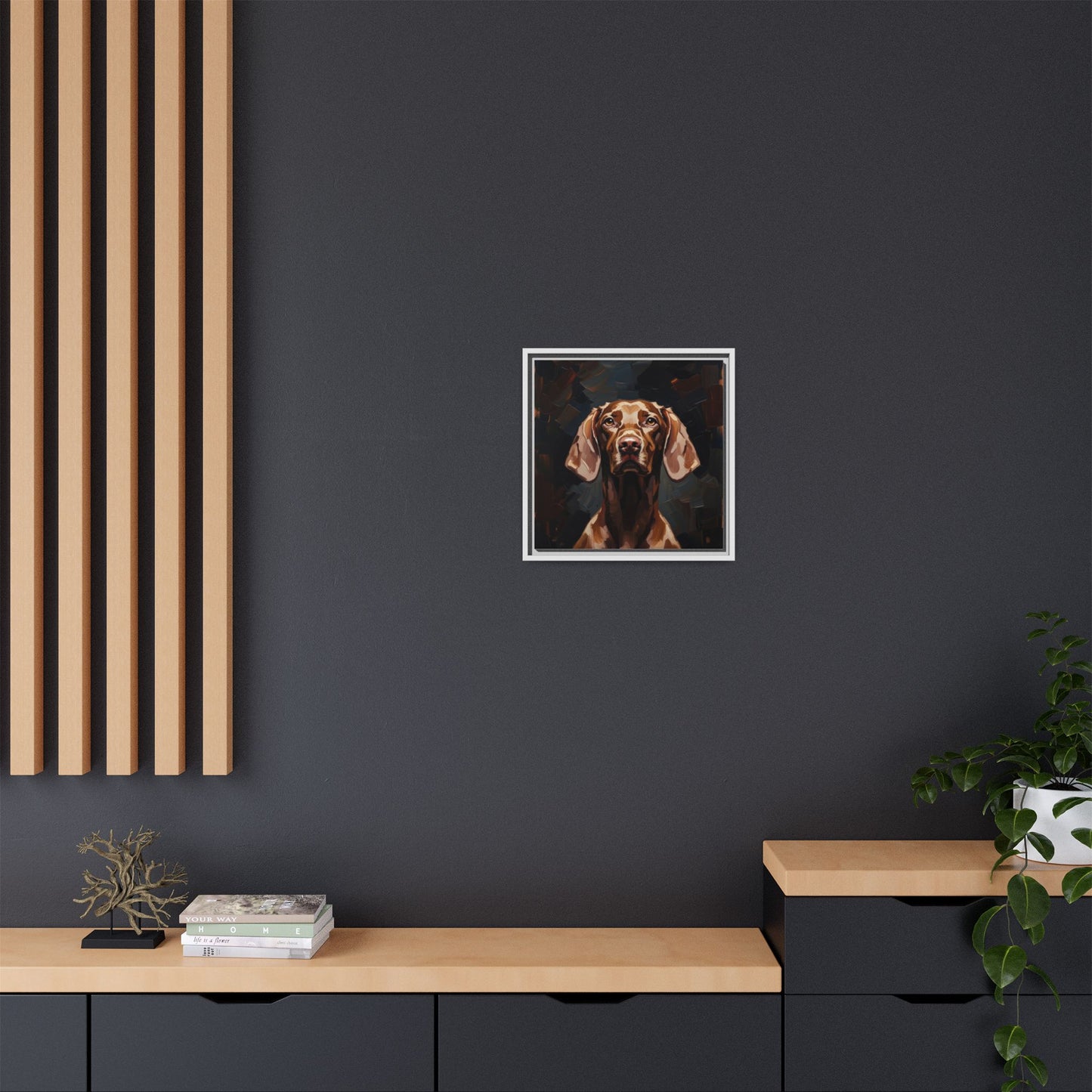 Framed Matte Canvas Dog Portrait – Brown Vizsla Wall Art
