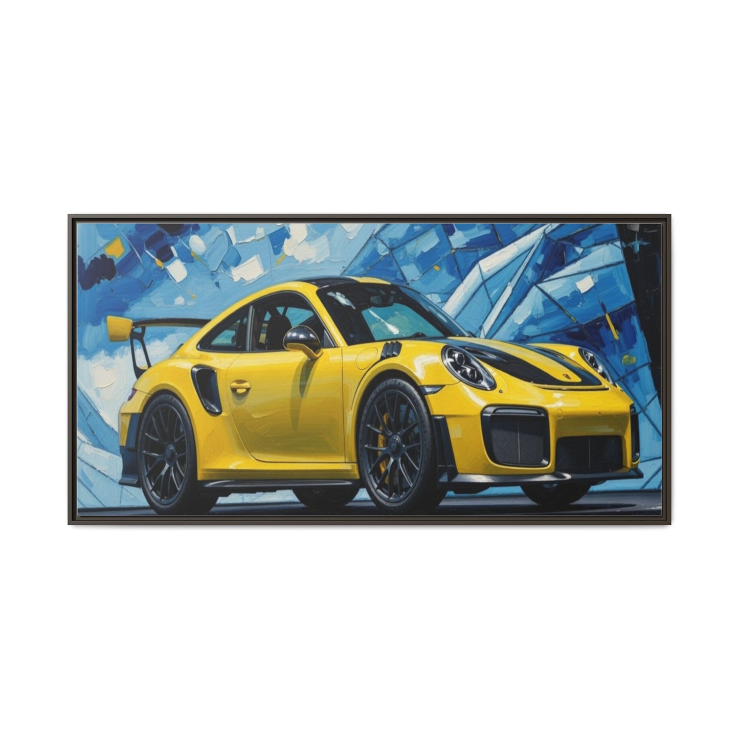 Yellow Porsche Sports Car Matte Framed Canvas – Modern Automotive Wall Art