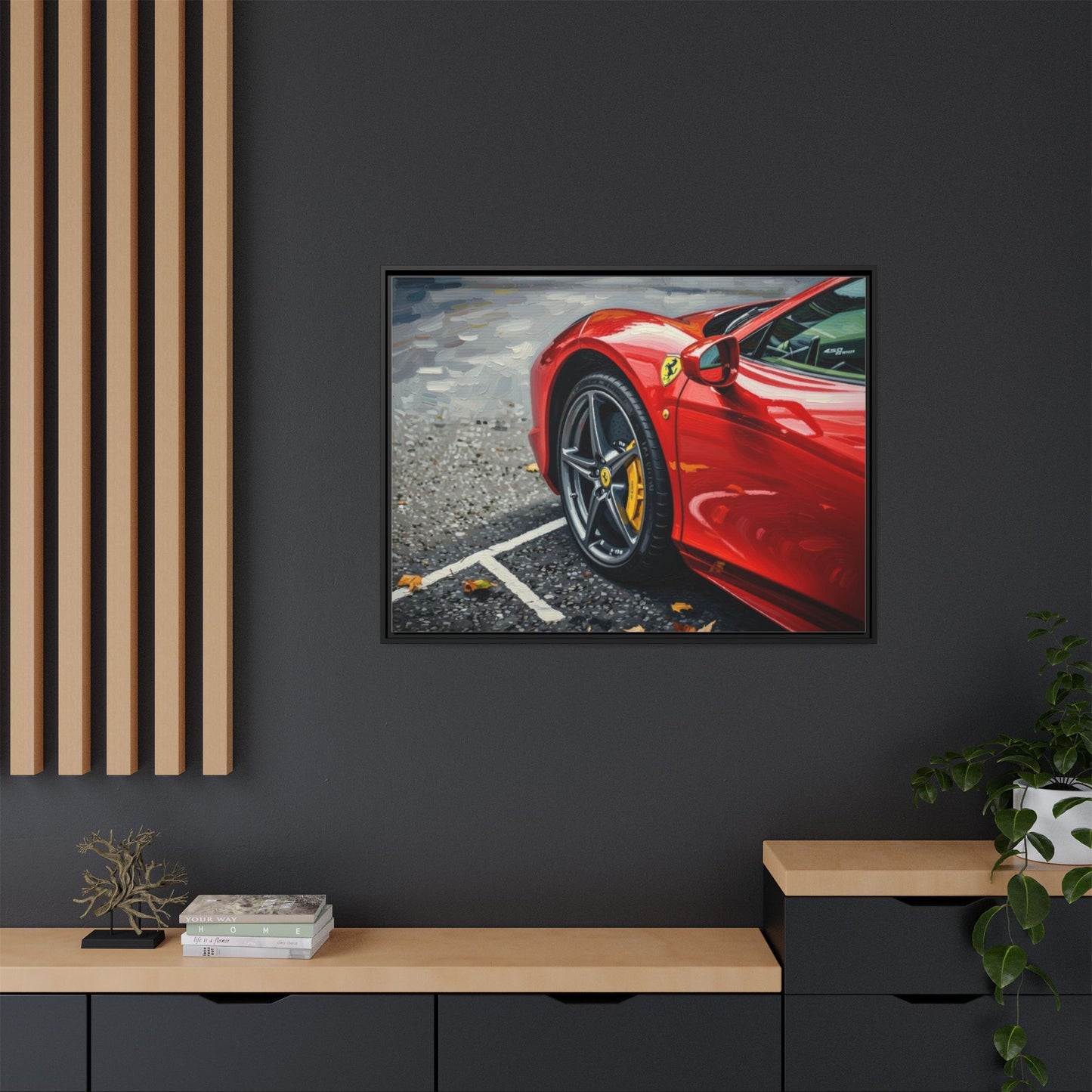 Framed Matte Canvas: Red Sports Car Close-Up Art Print