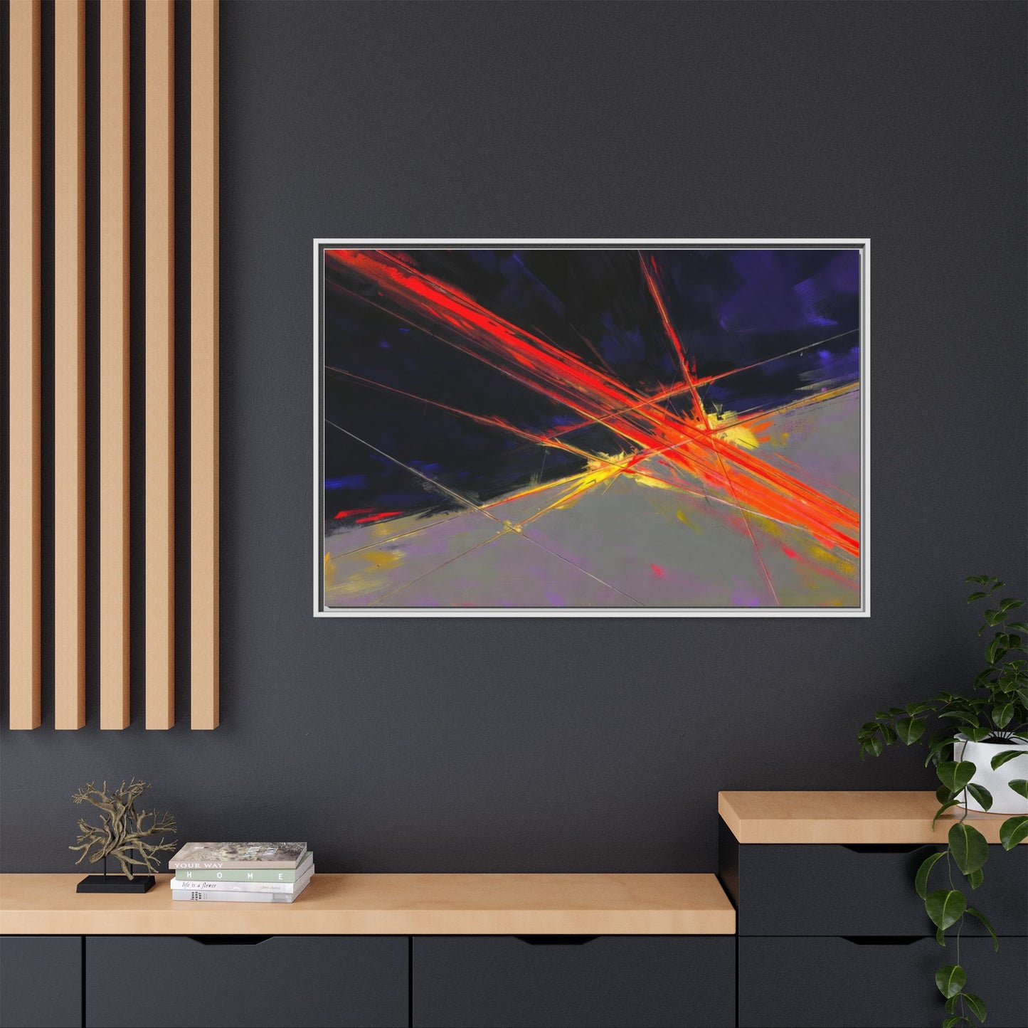 Abstract Red Streaks Framed Matte Canvas Art — Modern Multi‑Color Wall Decor