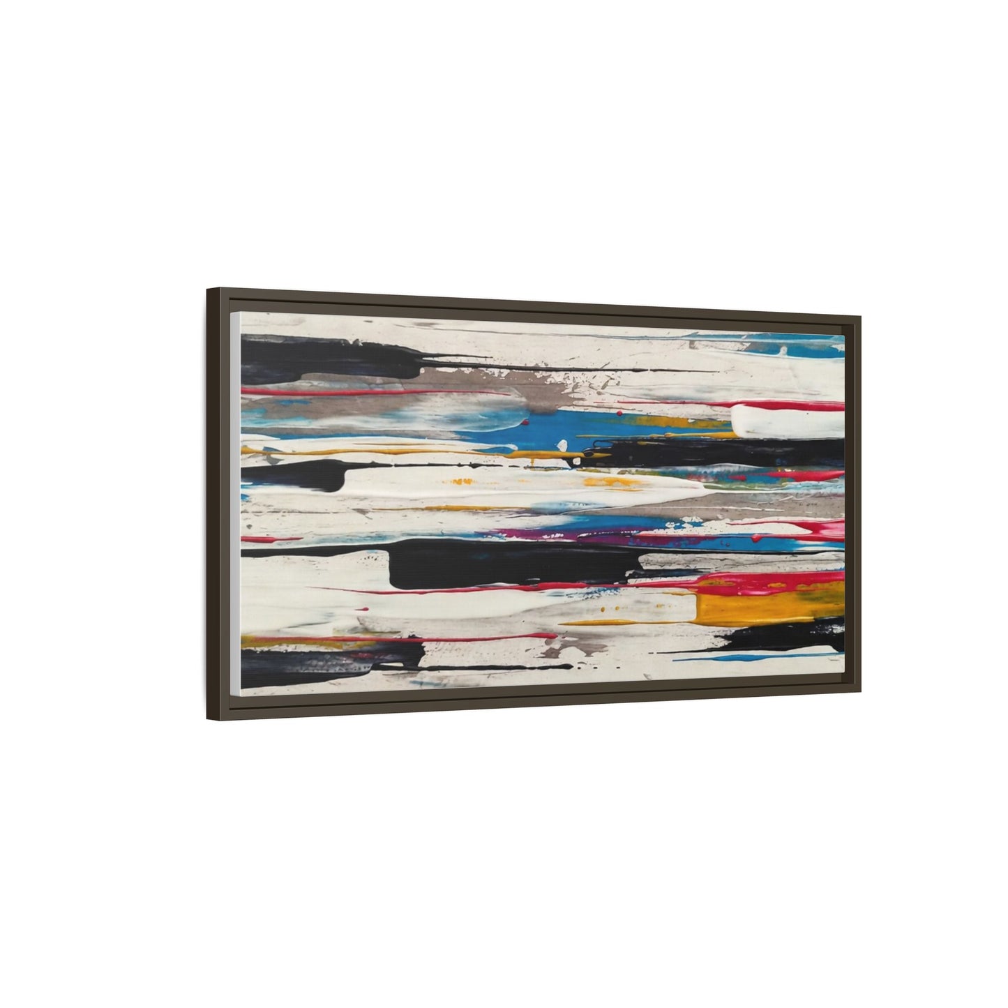 Abstract Multi-Color Framed Canvas Wall Art — Modern Horizontal Brushstroke Print