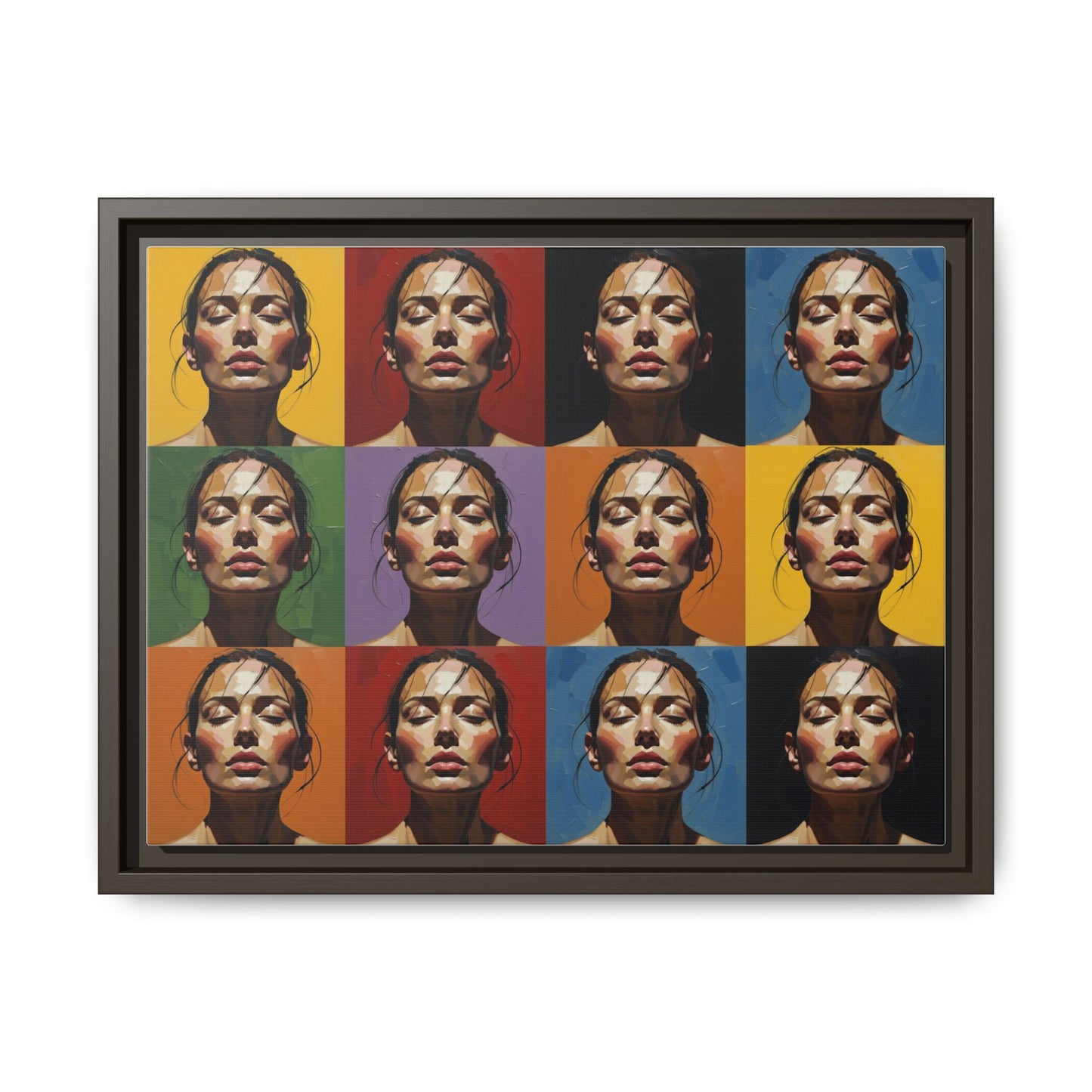 Pop Art Portrait Matte Canvas Print — Framed Multi-Color Grid