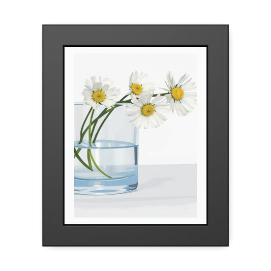 Framed Poster — Daisies in Glass Vase Wall Art, Minimal Botanical Print for Living Room