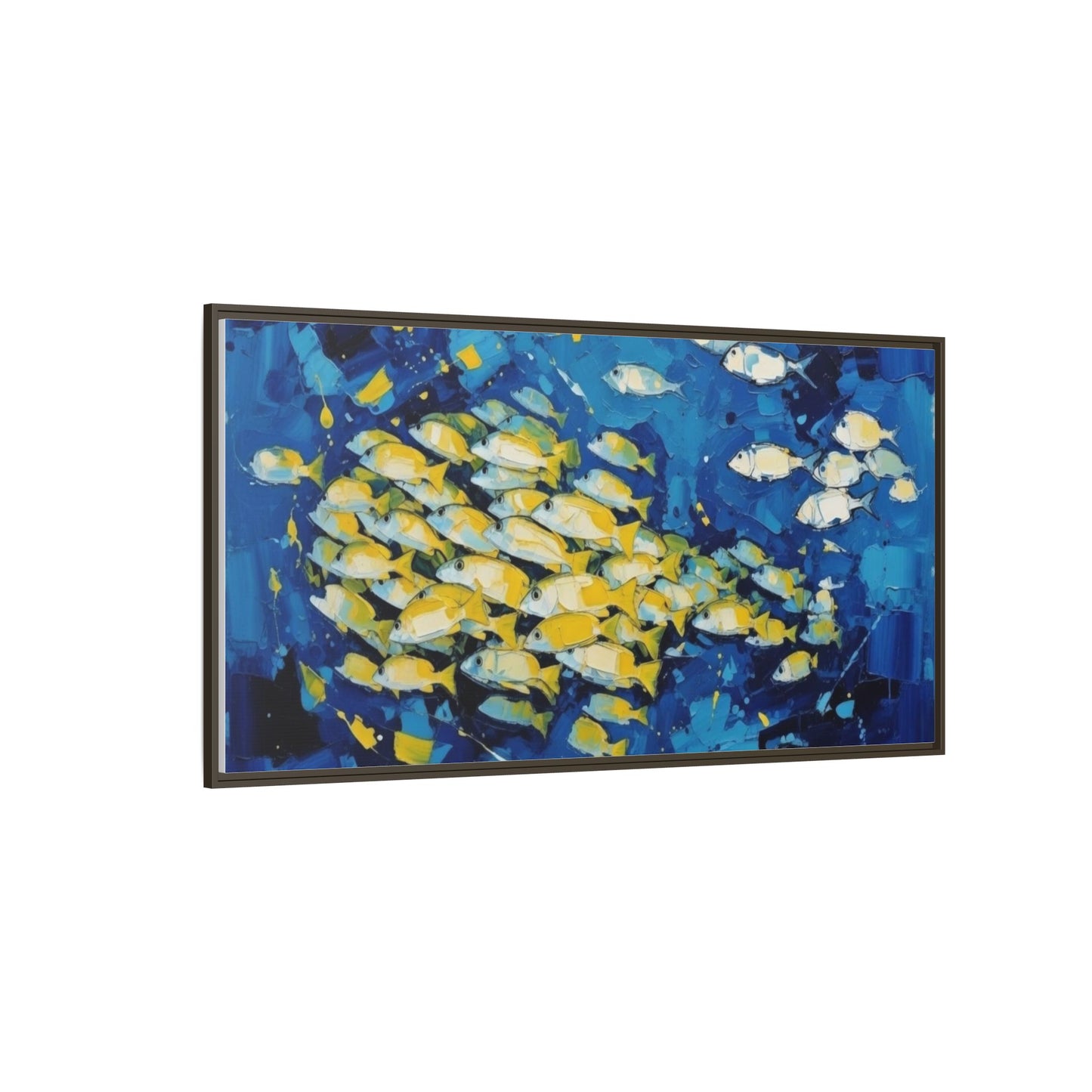 Framed Matte Canvas: Blue School of Fish Wall Art
