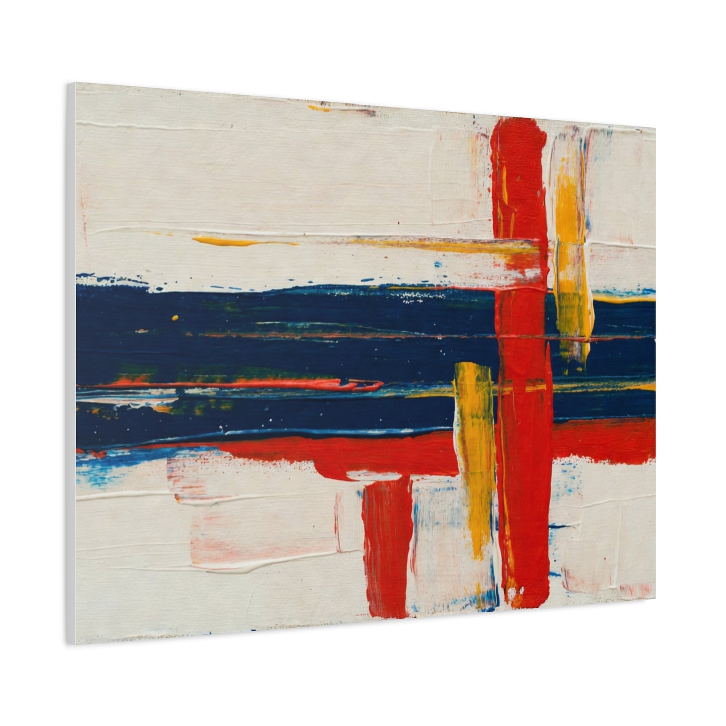 Abstract Modern Canvas Art Print — Red, Navy & Gold Stretched Matte Canvas
