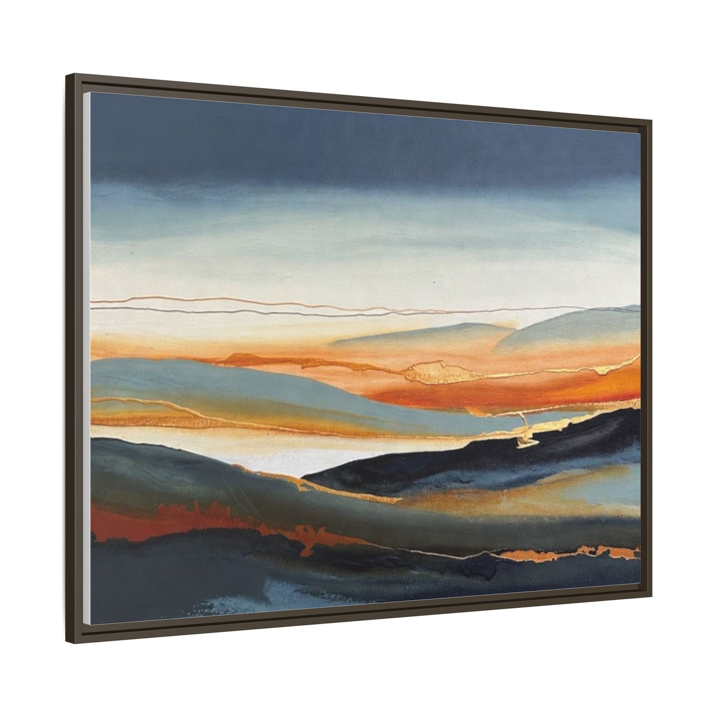 Framed Matte Canvas: Abstract Coastal Sunset Landscape Wall Art