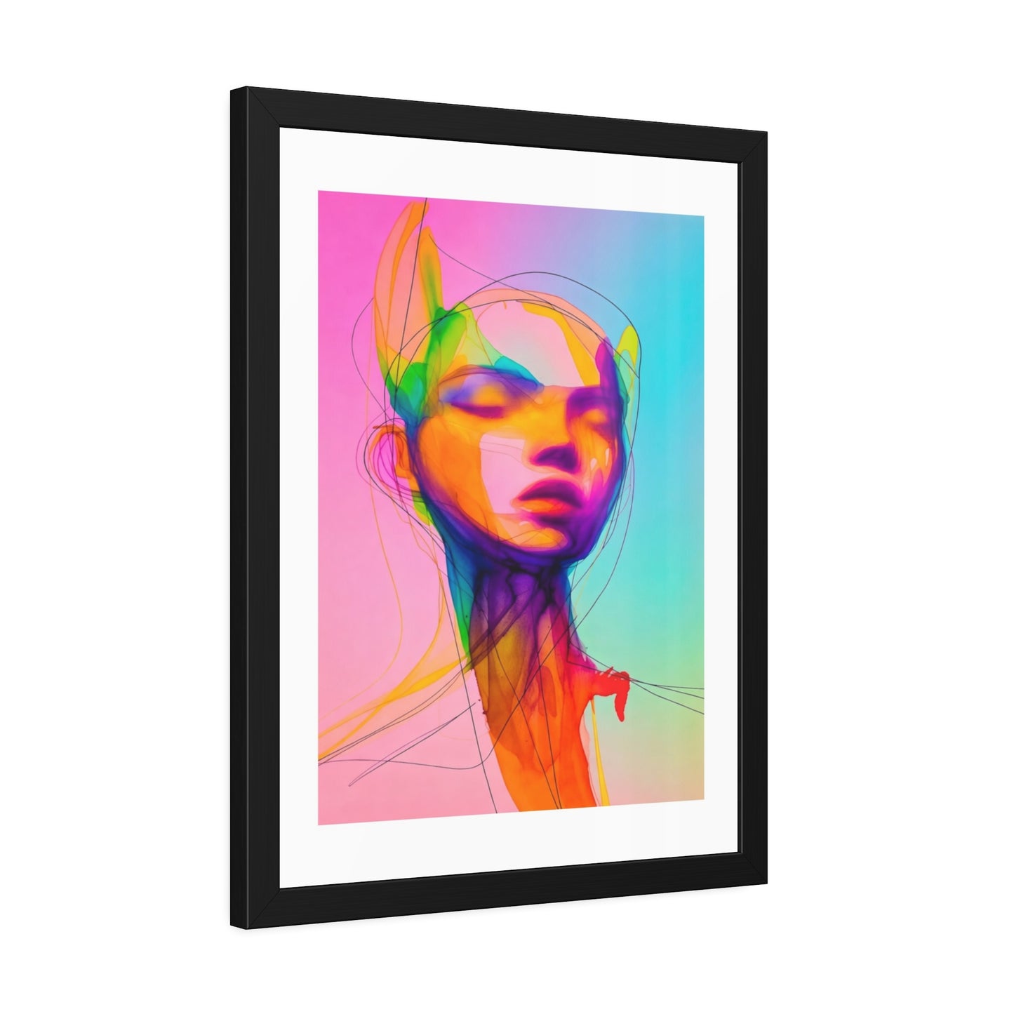 Framed Poster — Vibrant Neon Abstract Portrait Art Print