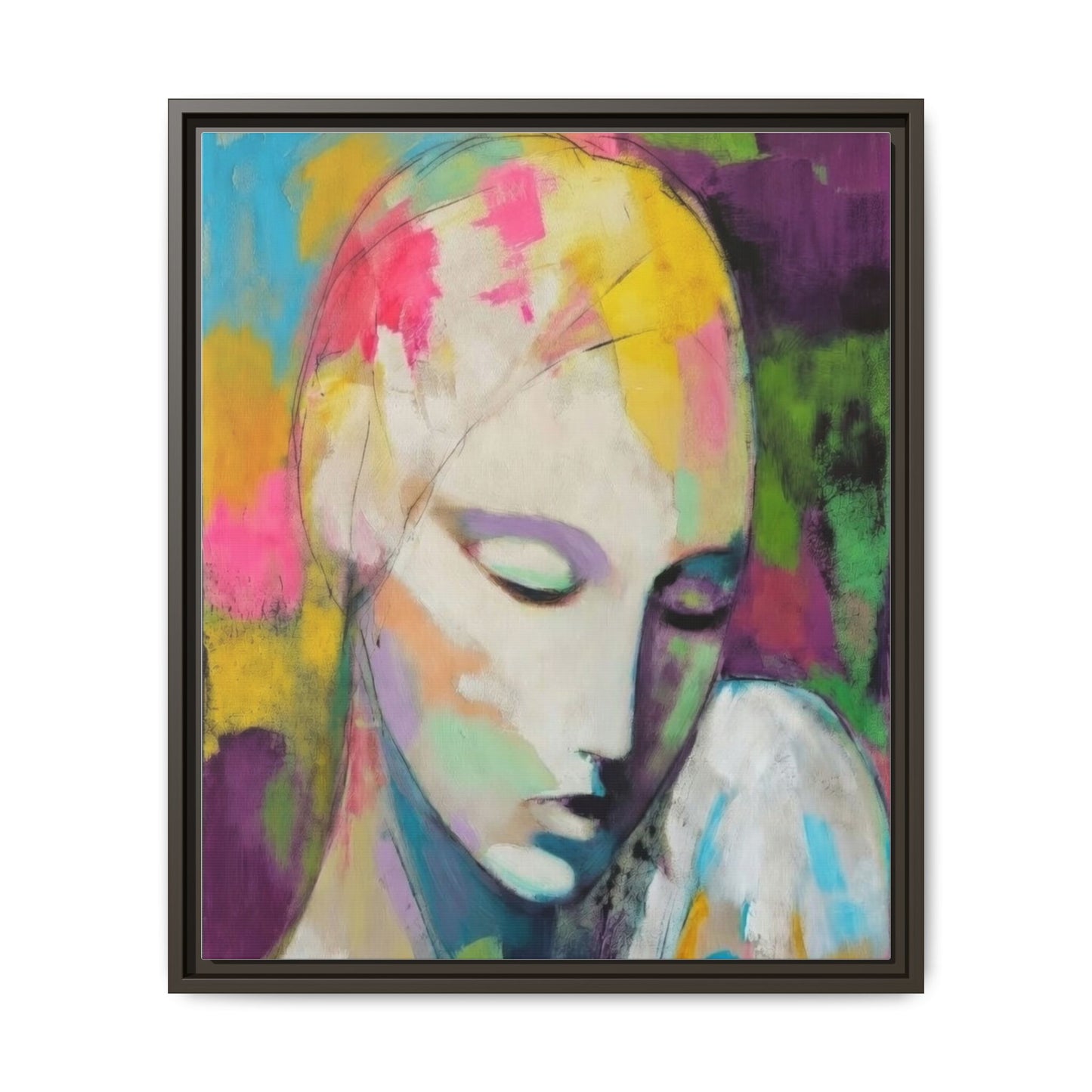 Framed Matte Canvas Art - Colorful Abstract Portrait