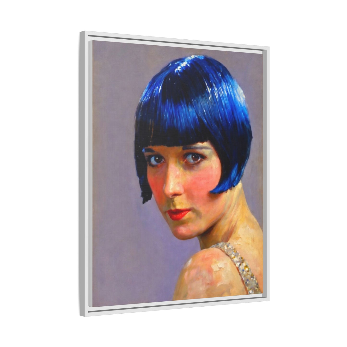 Framed Matte Canvas Art Print — Vintage Portrait with Blue Bob