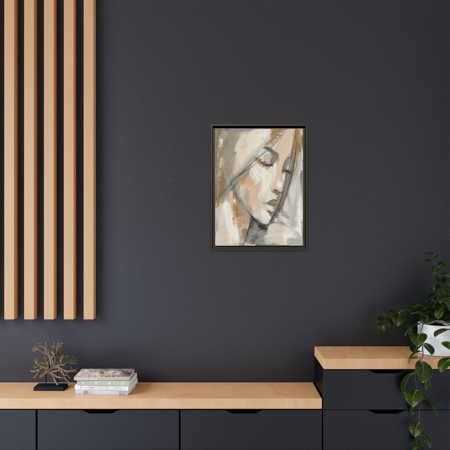 Framed Matte Canvas Art — Serene Abstract Portrait in Neutrals