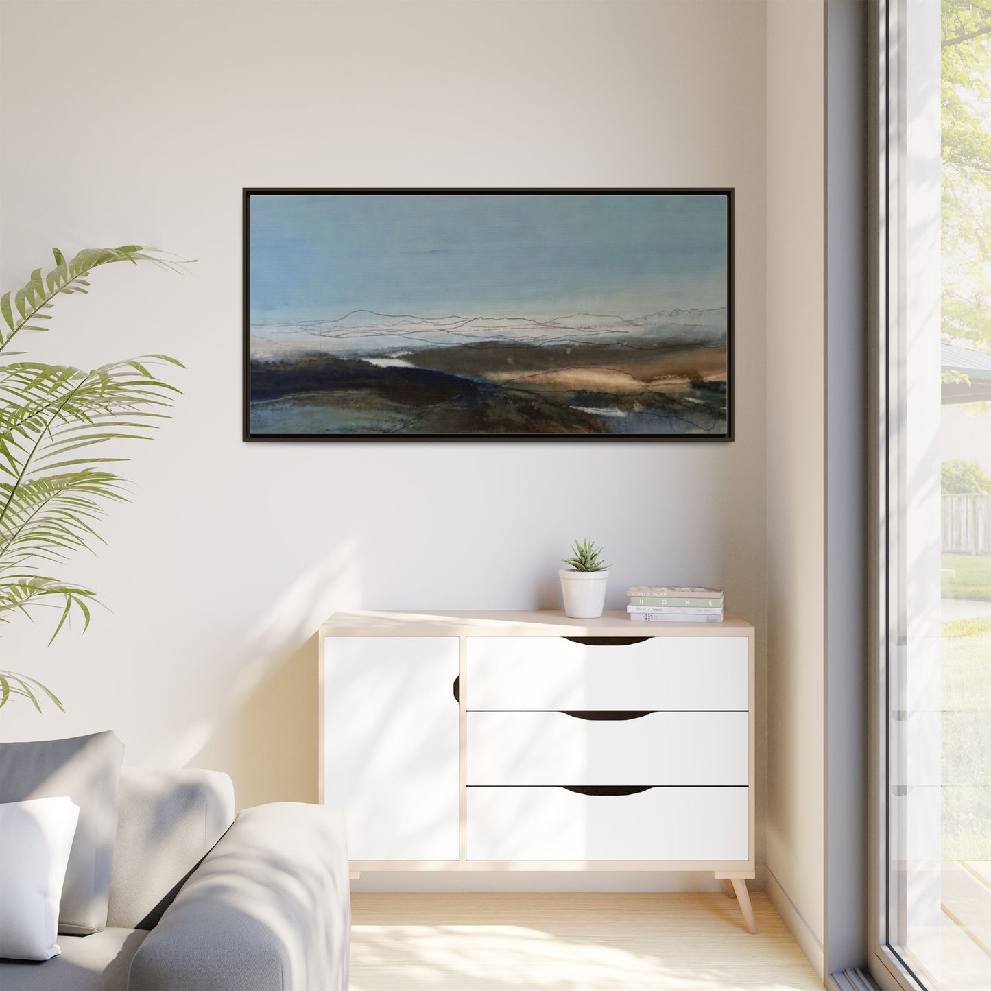 Framed Matte Canvas Wall Art — Serene Abstract Blue Landscape