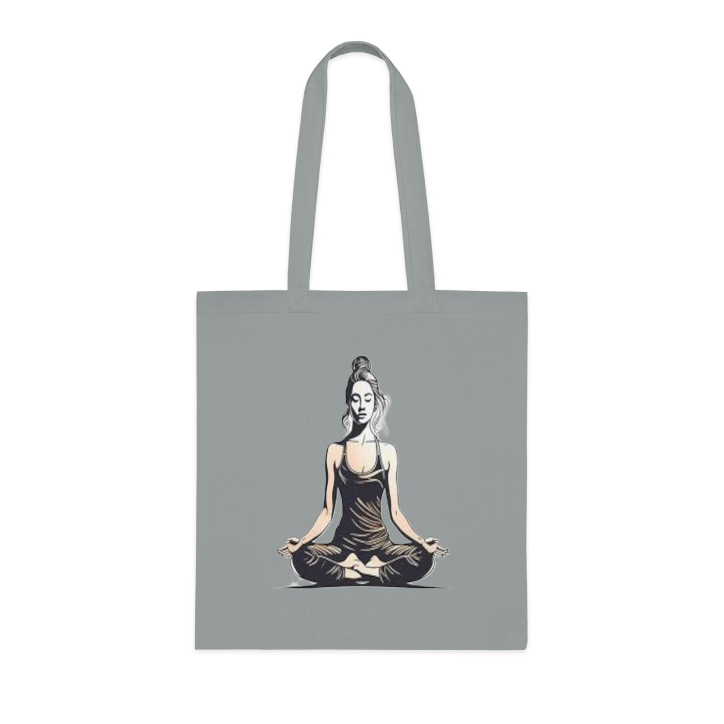 Yoga Meditation Cotton Tote Bag — Lotus Pose Graphic Beach & Market Tote