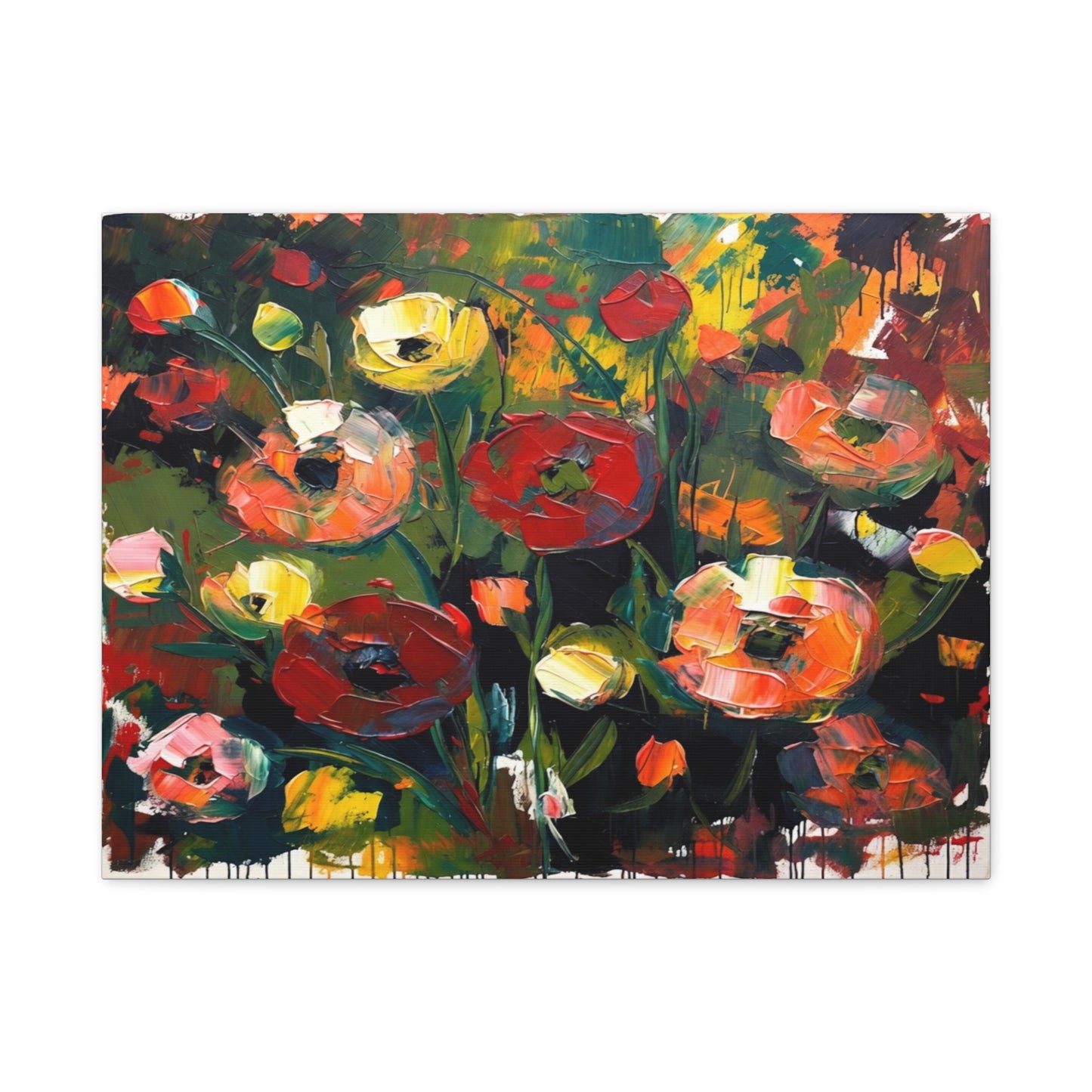 Bold Floral Abstract Canvas Print — Colorful Poppy Wall Art, Matte Stretched 1.25"