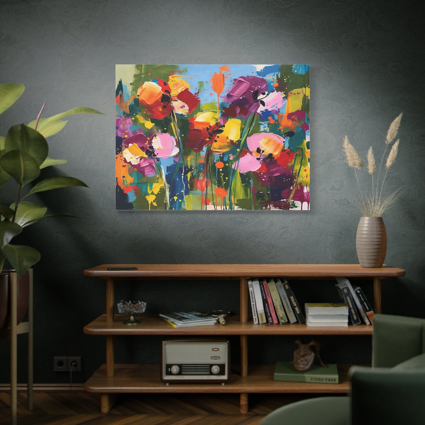 Vibrant Abstract Floral Canvas — Colorful Poppy Wall Art, Matte Stretched 1.25"