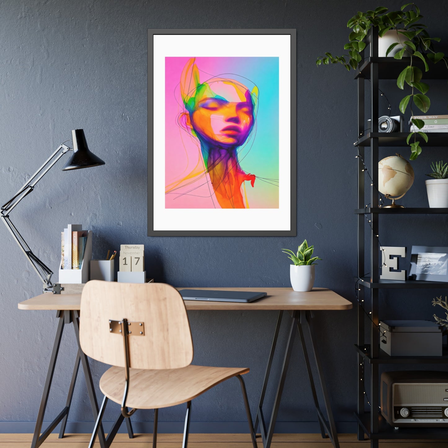 Framed Poster — Vibrant Neon Abstract Portrait Art Print