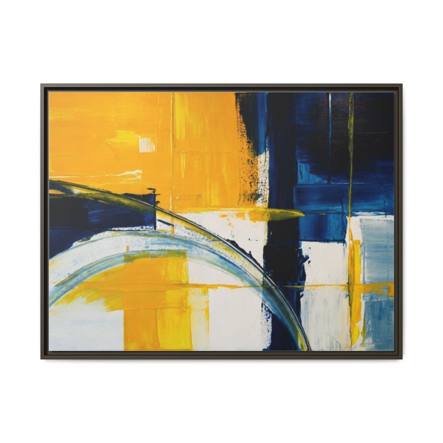 Abstract Yellow & Blue Framed Canvas Wall Art — Modern Matte Canvas Print
