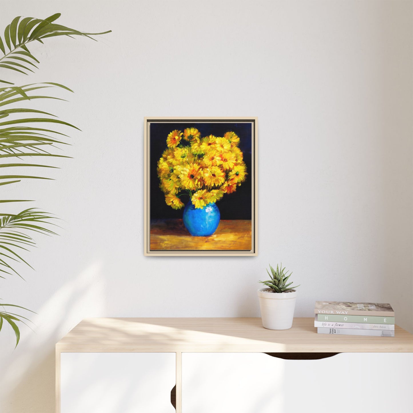 Yellow Daisy Bouquet Matte Canvas Framed Wall Art