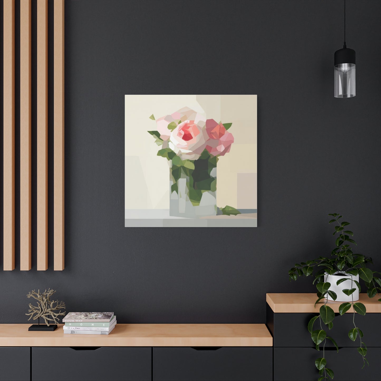 Pink Rose Still Life Canvas — Modern Floral Wall Art, Matte Stretched Canvas
