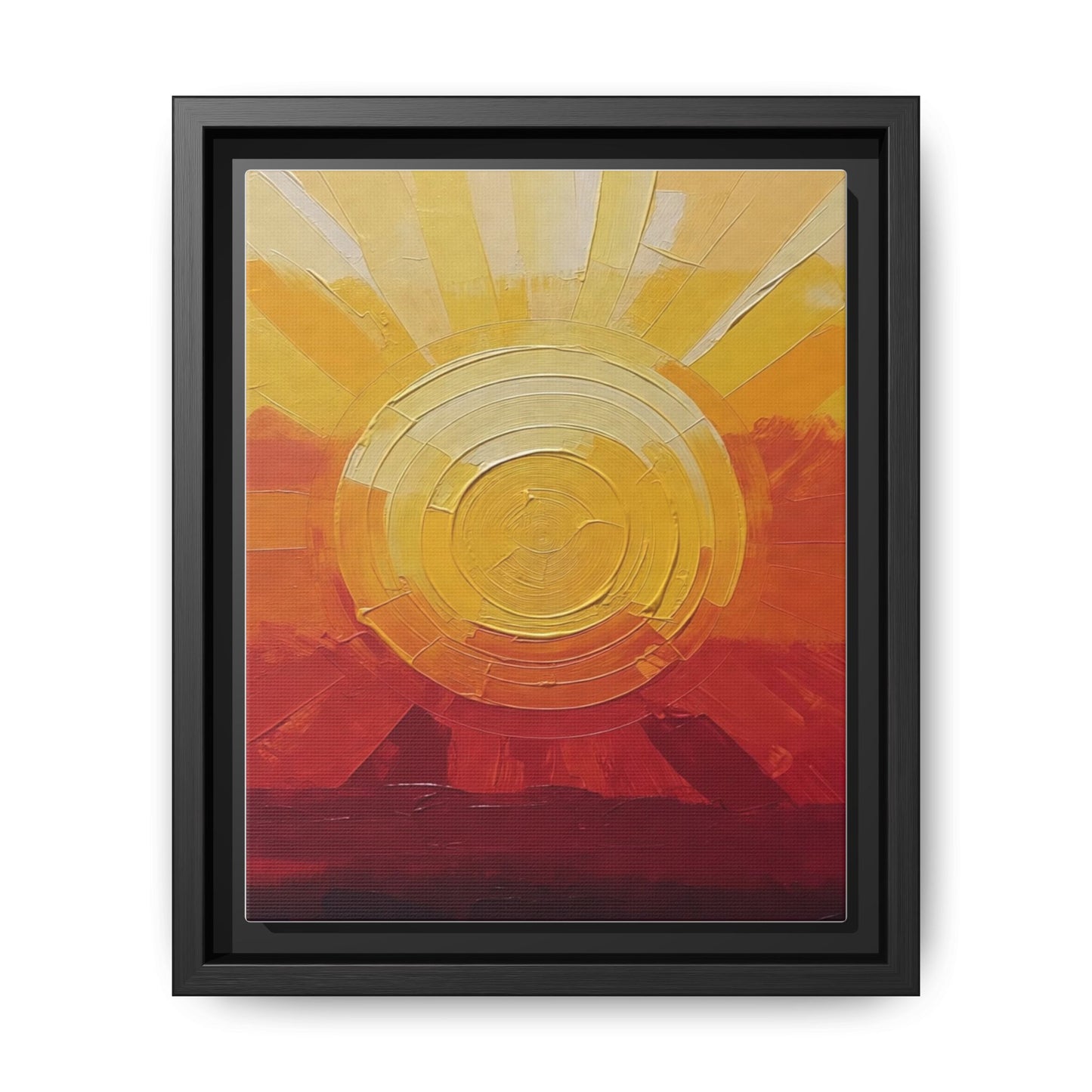 Sunburst Abstract Framed Canvas Art — Matte Multi‑Color Wall Print