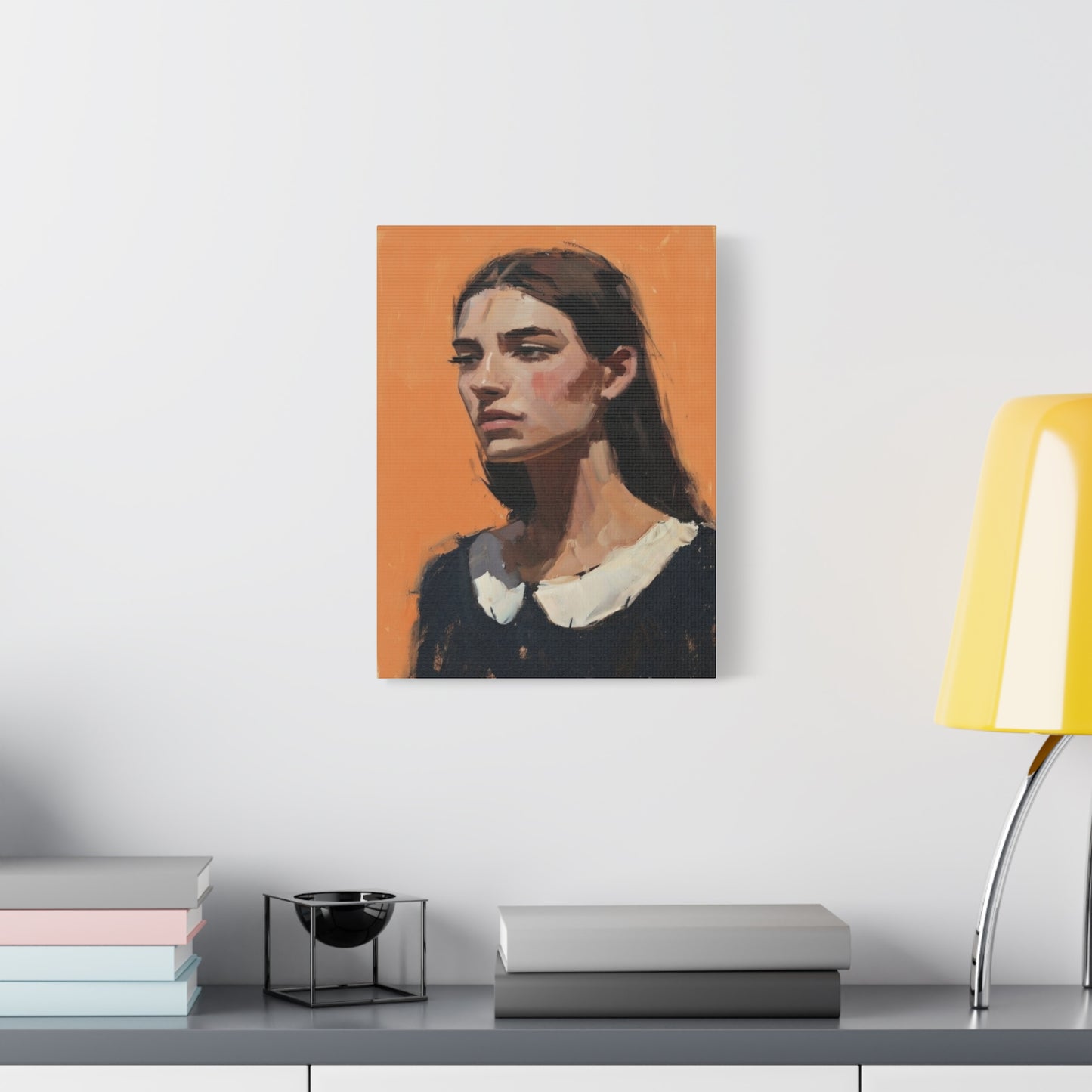 Portrait Canvas Print — Moody Female Figure in Warm Orange