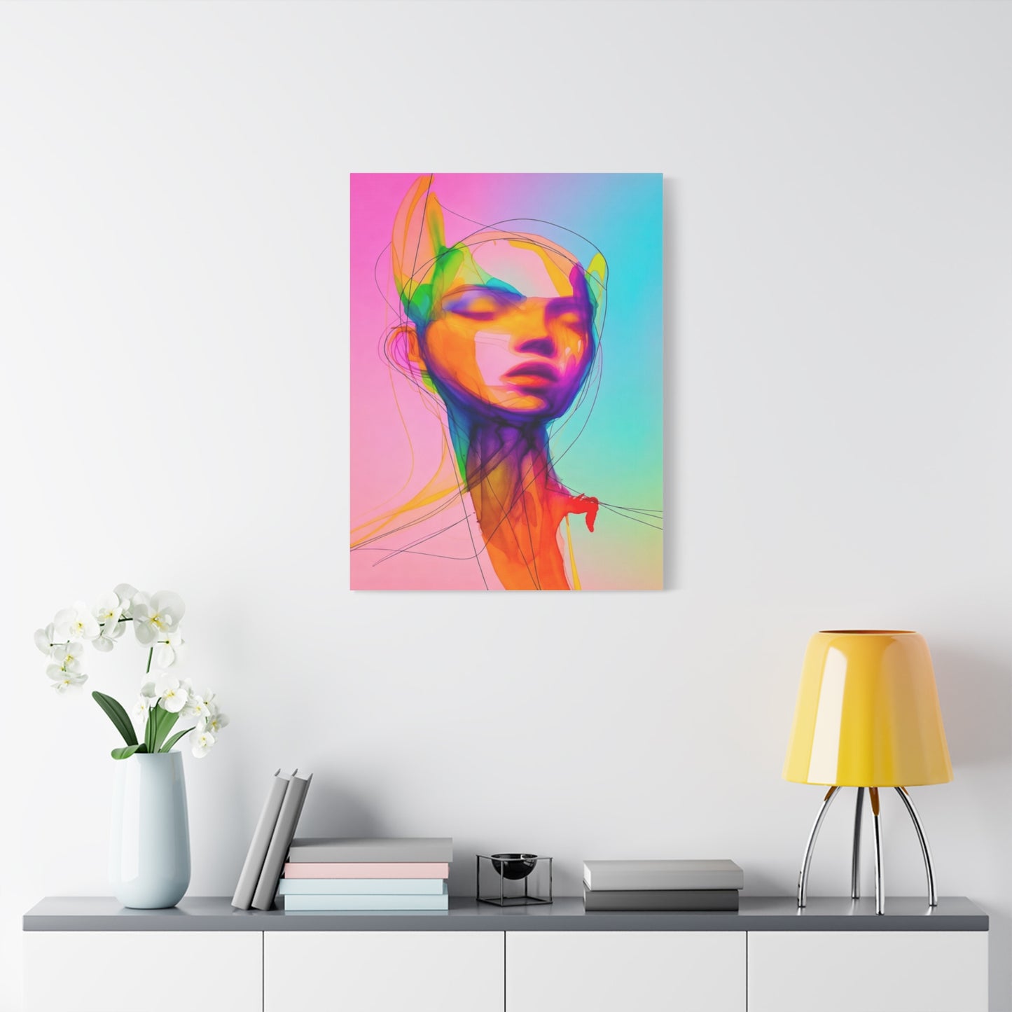 Abstract Neon Portrait Matte Canvas Wall Art