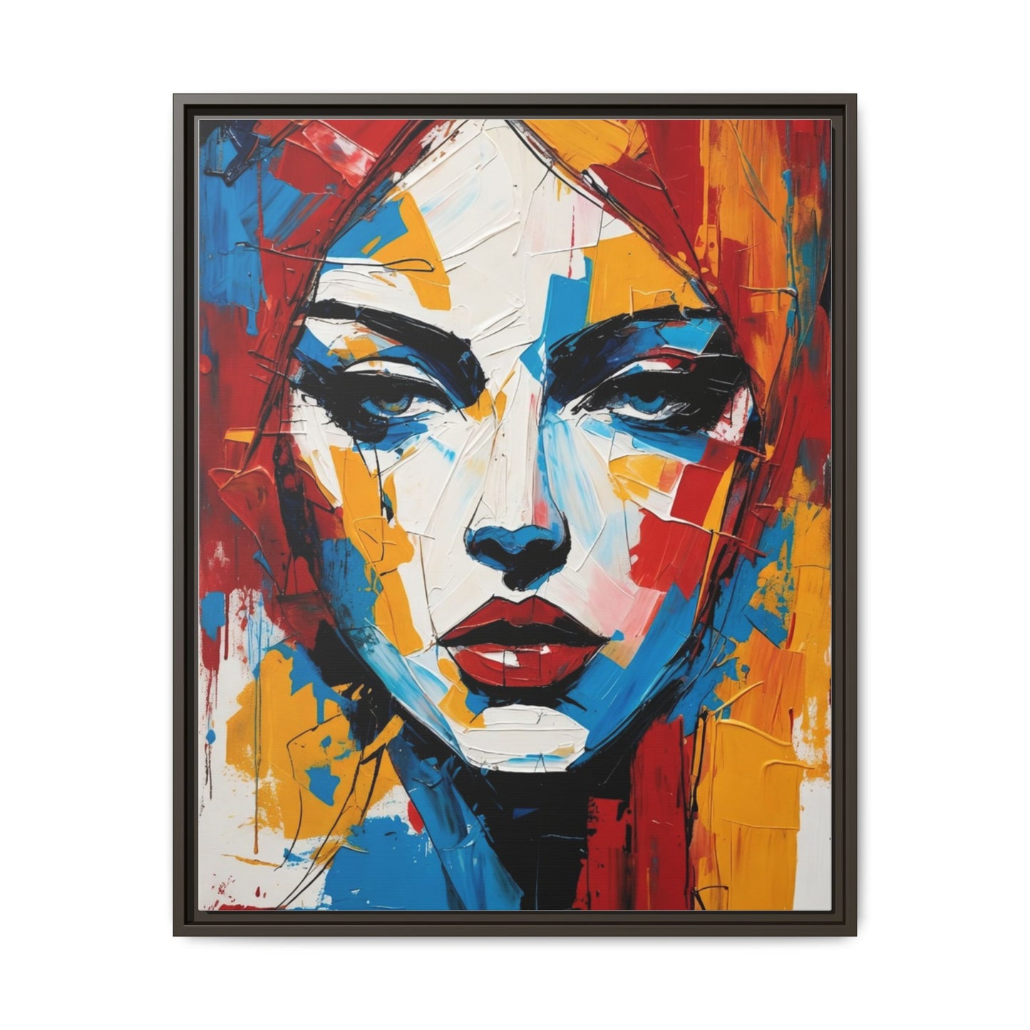 Framed Abstract Portrait Canvas — Colorful Female Face Wall Art