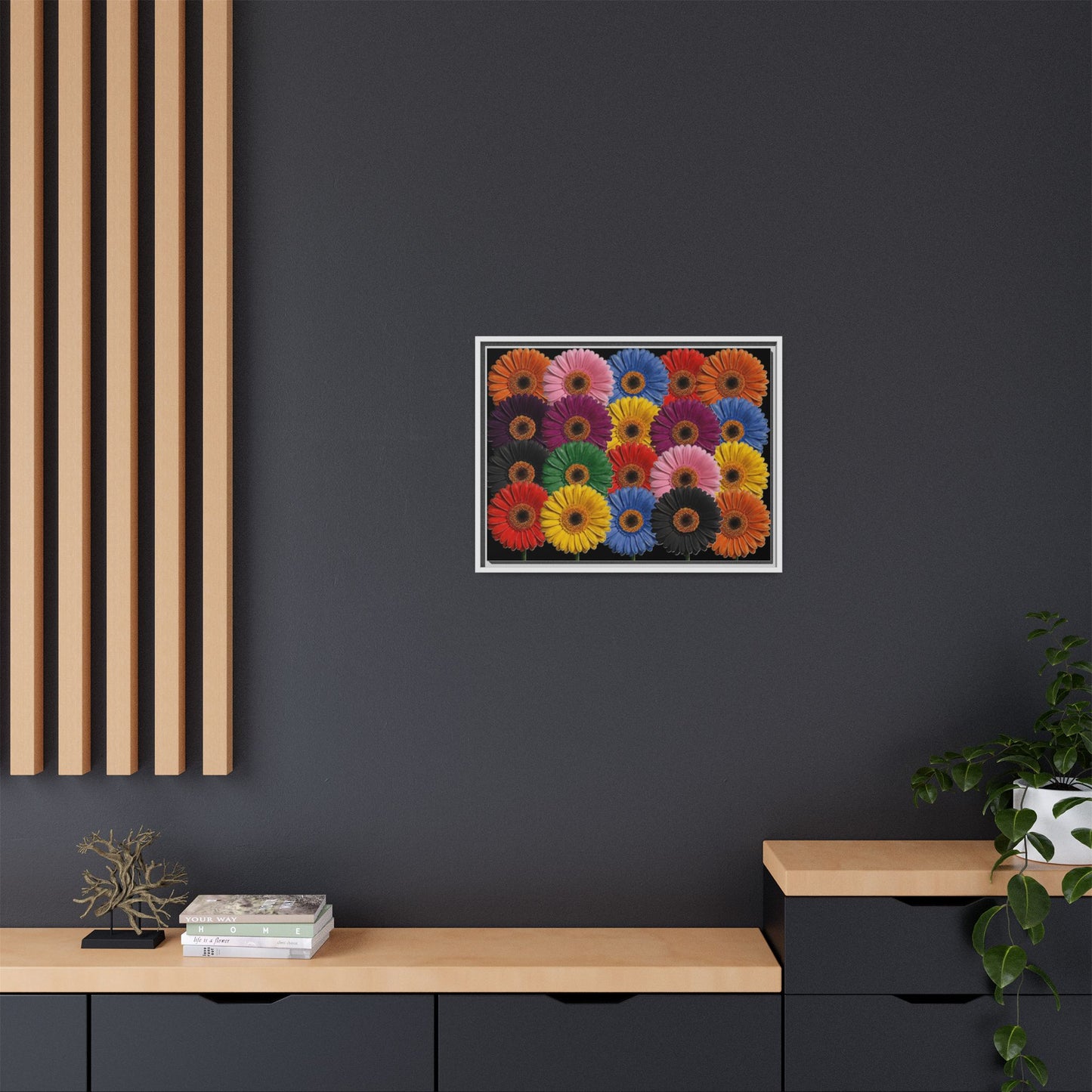 Framed Matte Canvas - Rainbow Gerbera Daisy Wall Art