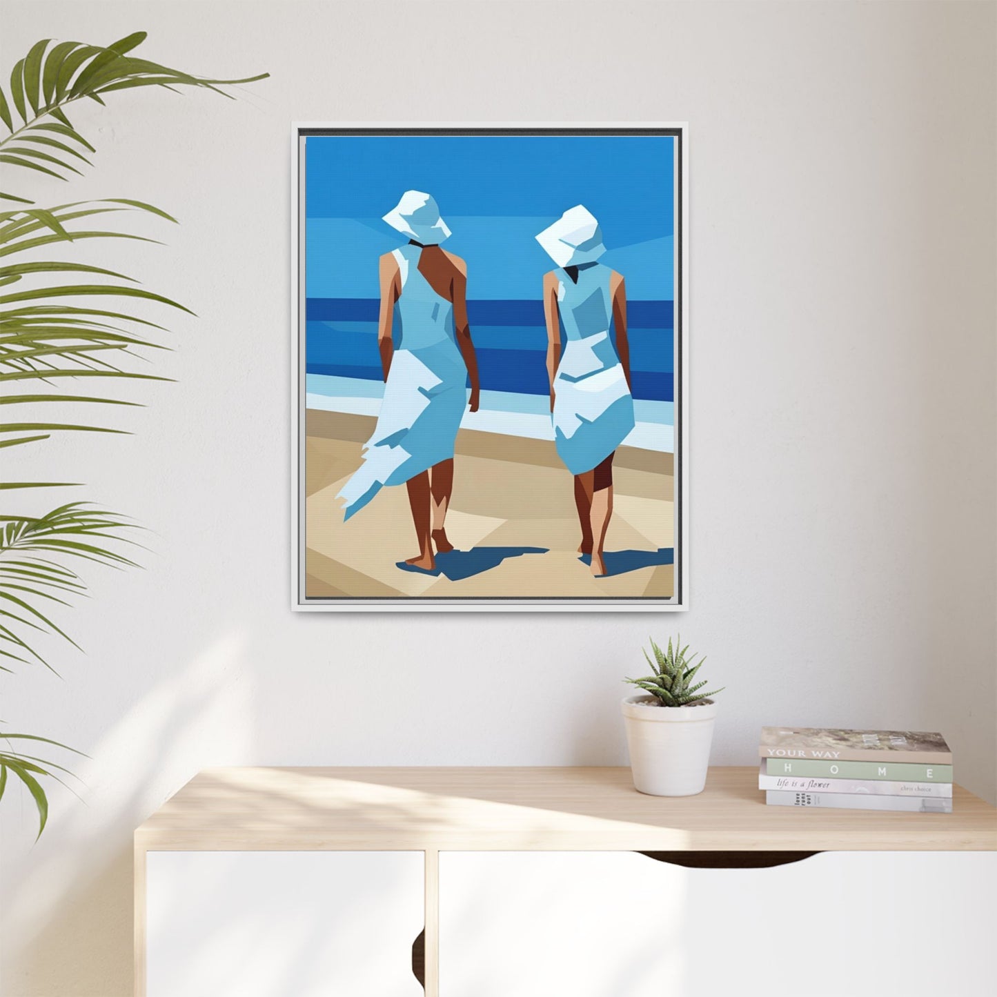 Seaside Stroll Matte Canvas Framed Print — Coastal Beach Art