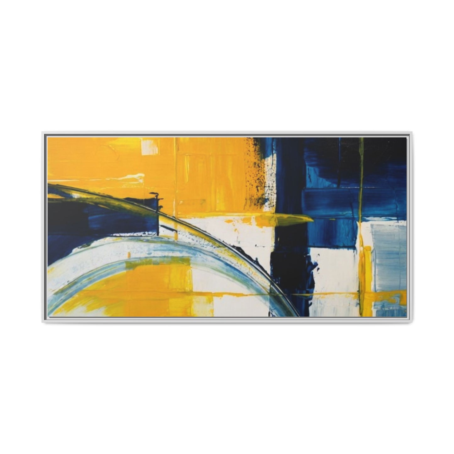 Abstract Yellow & Blue Framed Canvas Wall Art — Modern Matte Canvas Print