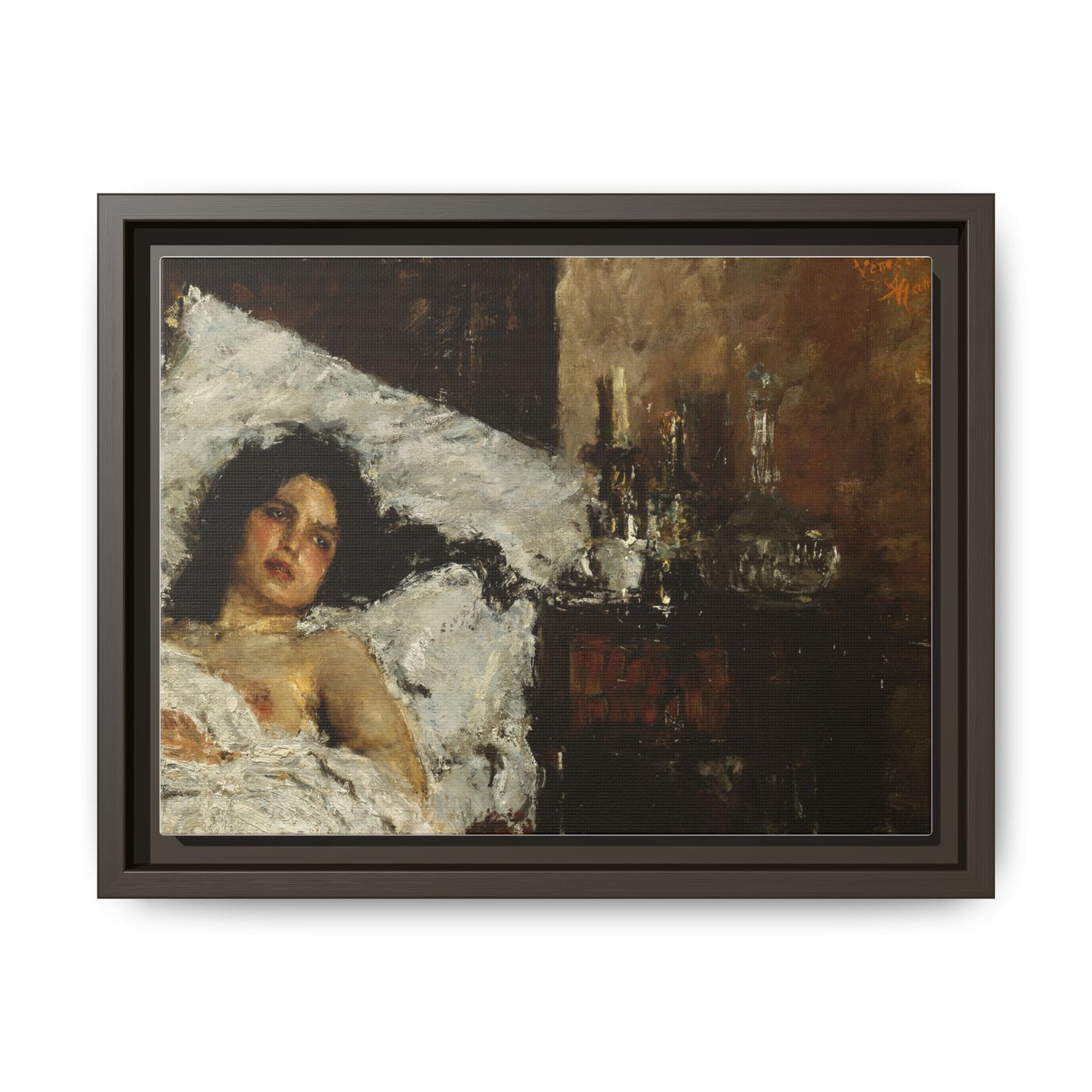 Resting by Antonio Mancini Framed Matte Canvas Wall Art Print