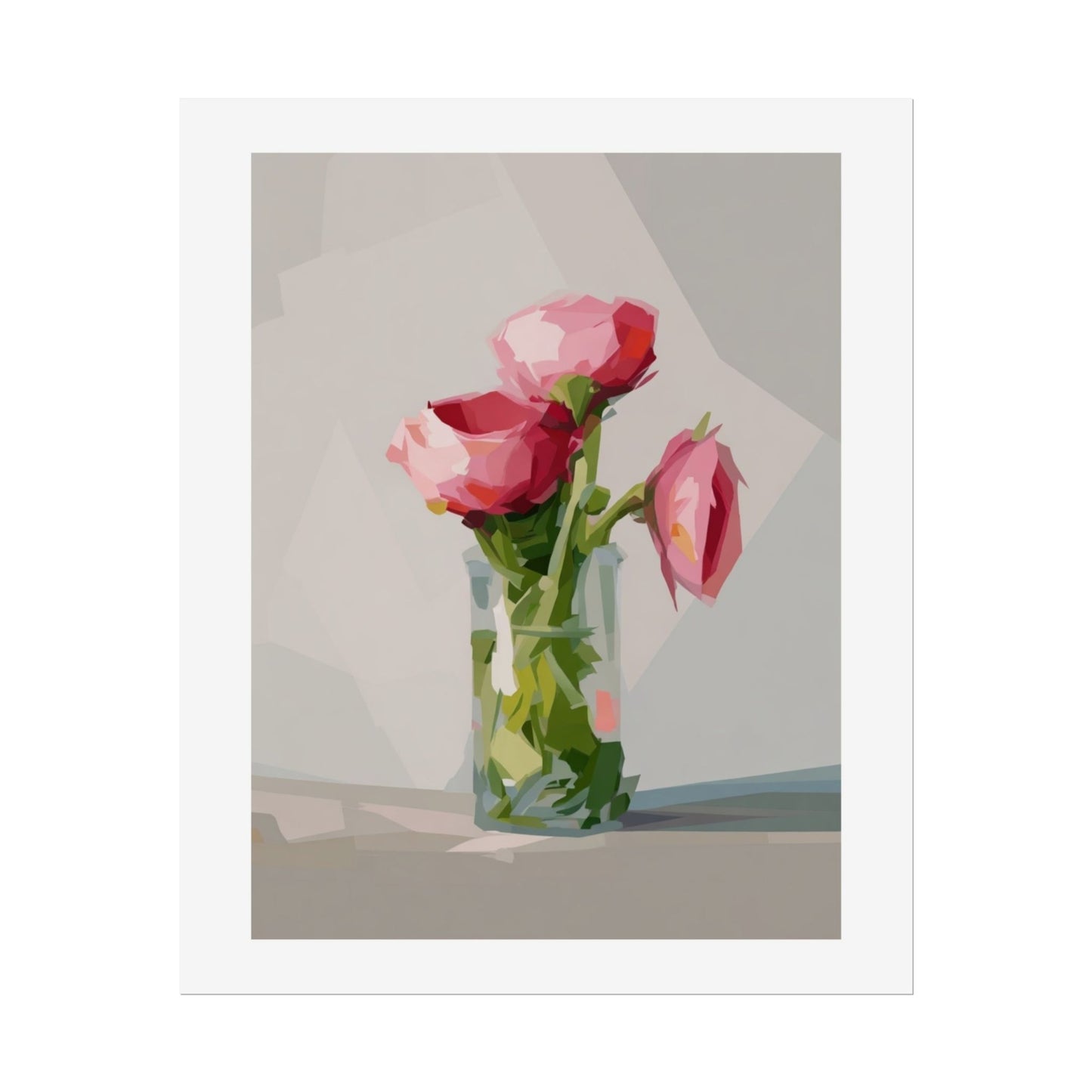 Floral Still Life Poster — Pink Roses in Vase Rolled Art Print