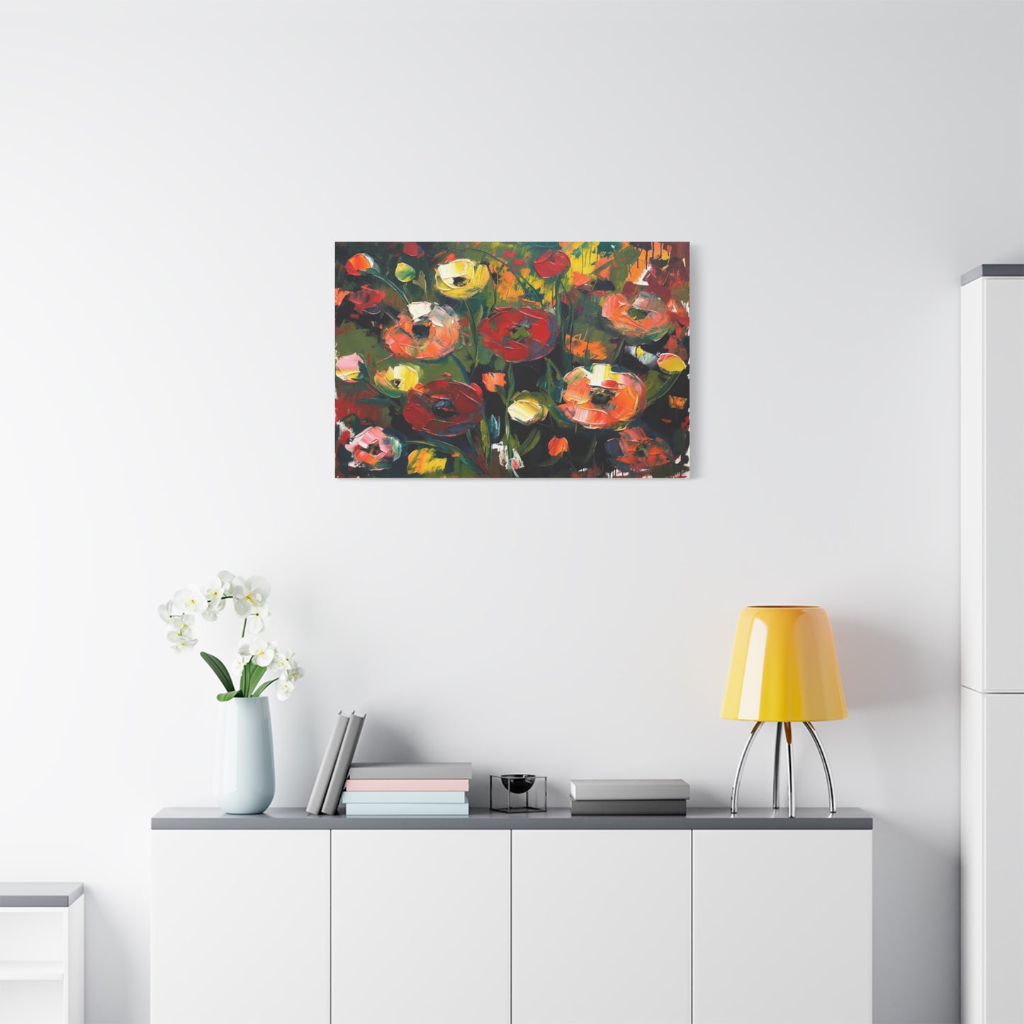 Bold Floral Abstract Canvas Print — Colorful Poppy Wall Art, Matte Stretched 1.25"
