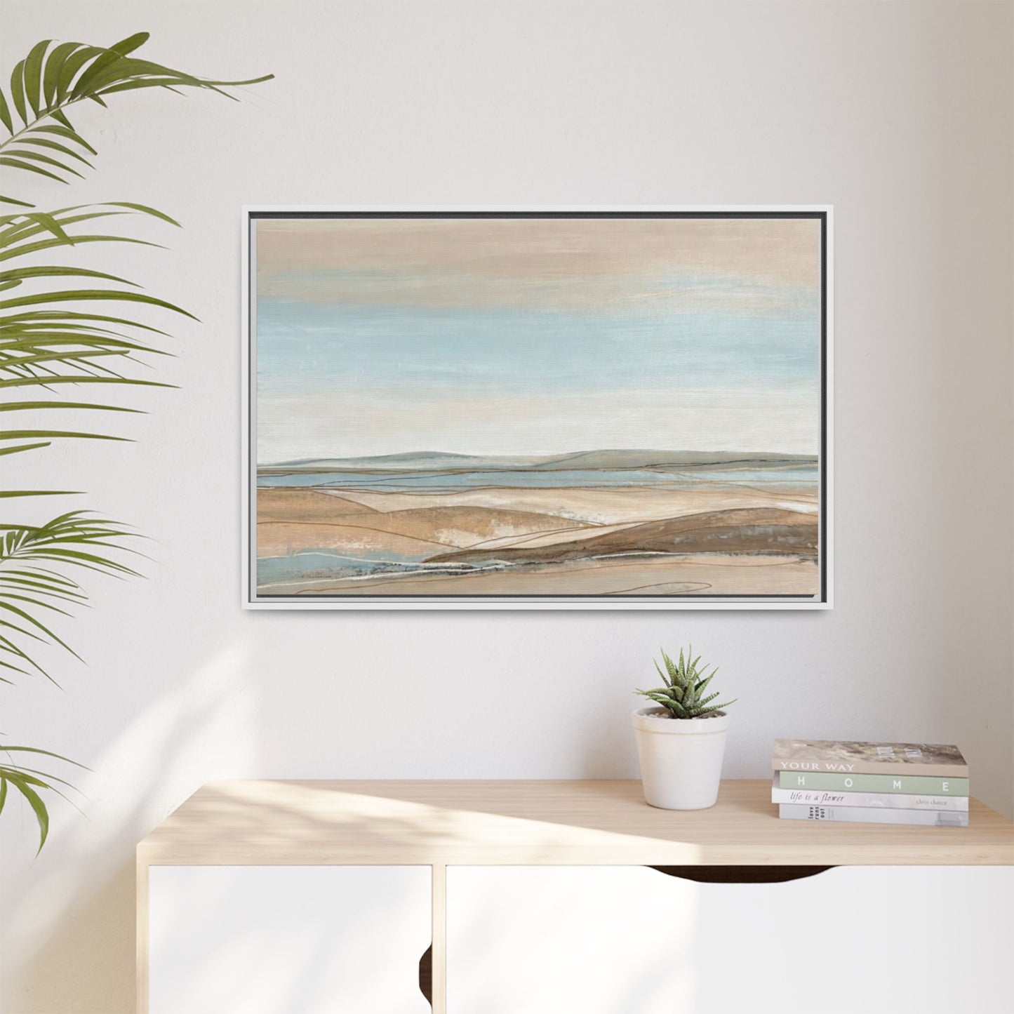 Framed Abstract Landscape Matte Canvas — Serene Coastal Horizon Wall Art