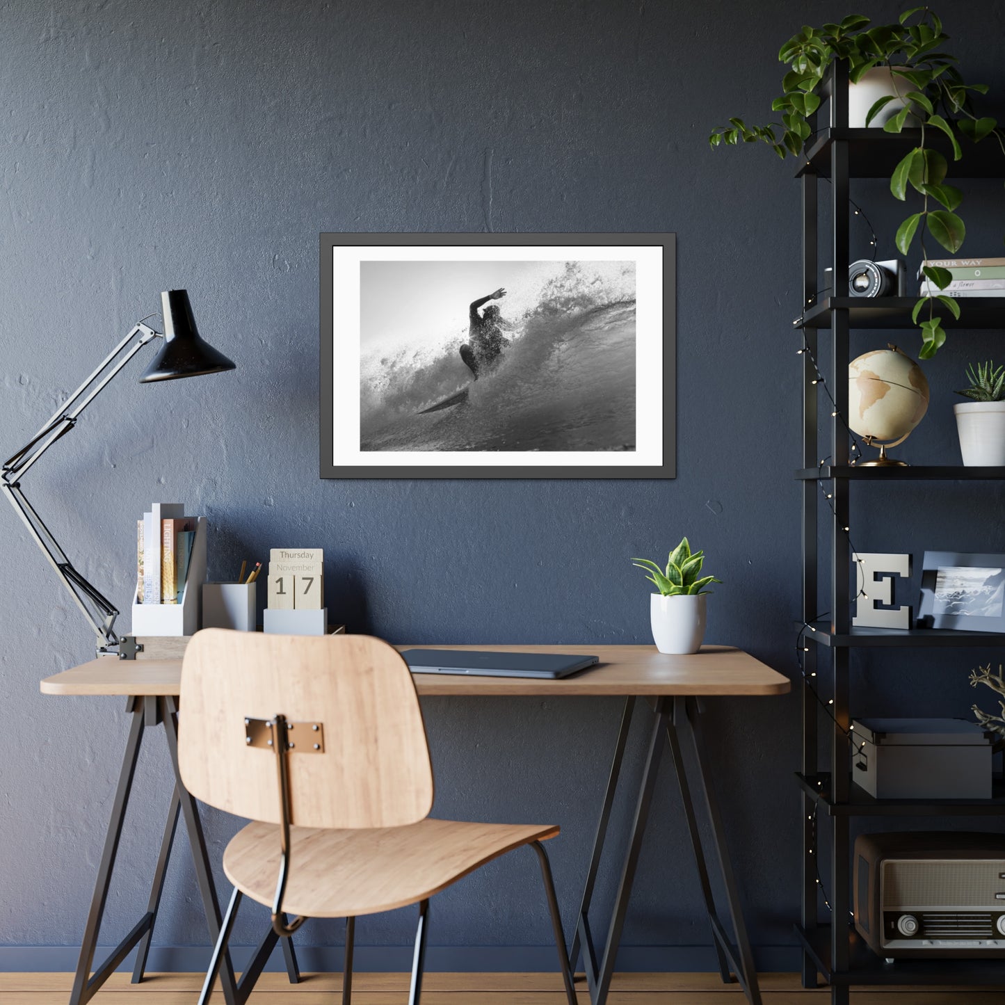 smashing a wave at Lobitos by Henry Espinoza Panta Framed Wall Art Poster