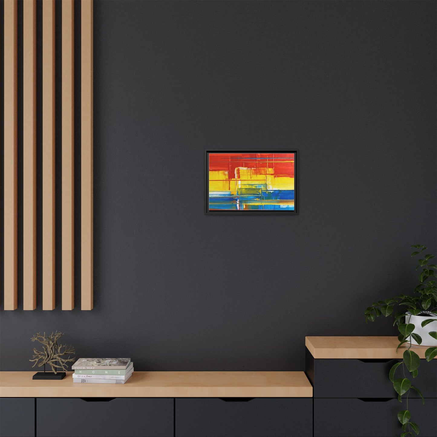 Abstract Multi-Color Framed Canvas Art — Modern Geometric Wall Decor